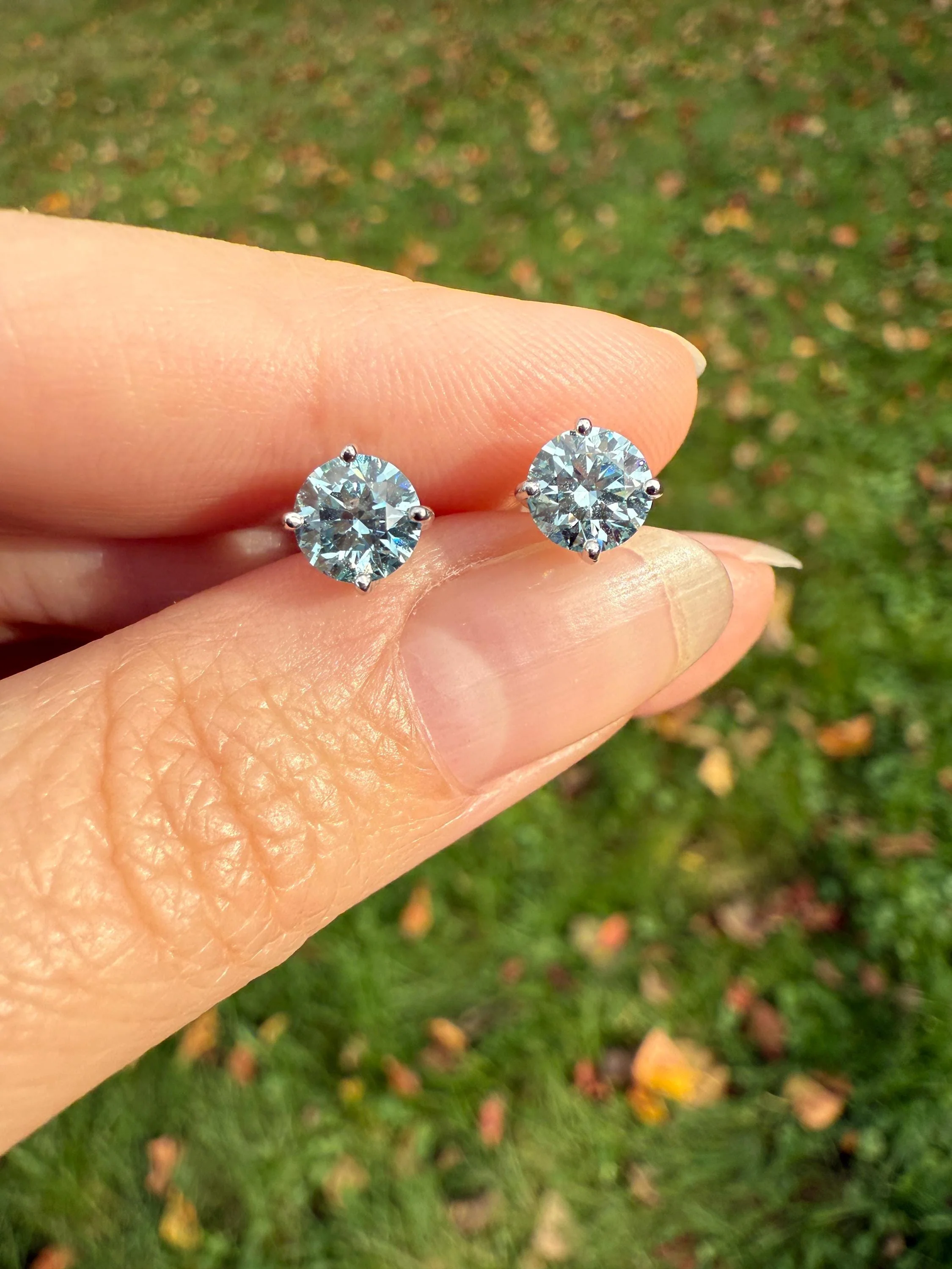 FIERY Fancy Intense Greenish Blue DIAMOND 1.2 Carat Tdw Stud Earrings Natural Enhanced w/ Certificates - Image 2