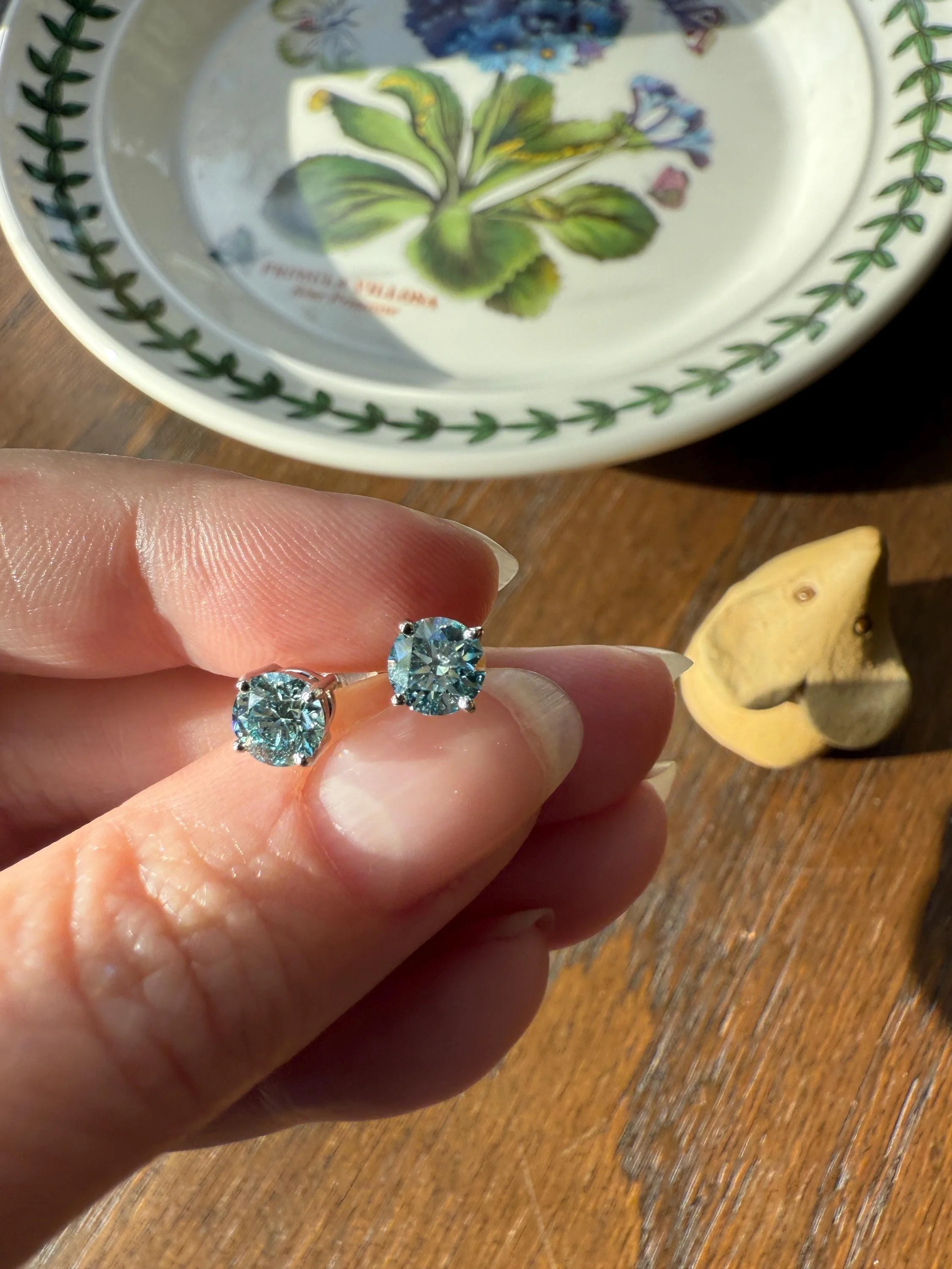 FIERY Fancy Intense Greenish Blue DIAMOND 1.2 Carat Tdw Stud Earrings Natural Enhanced w/ Certificates - Image 3