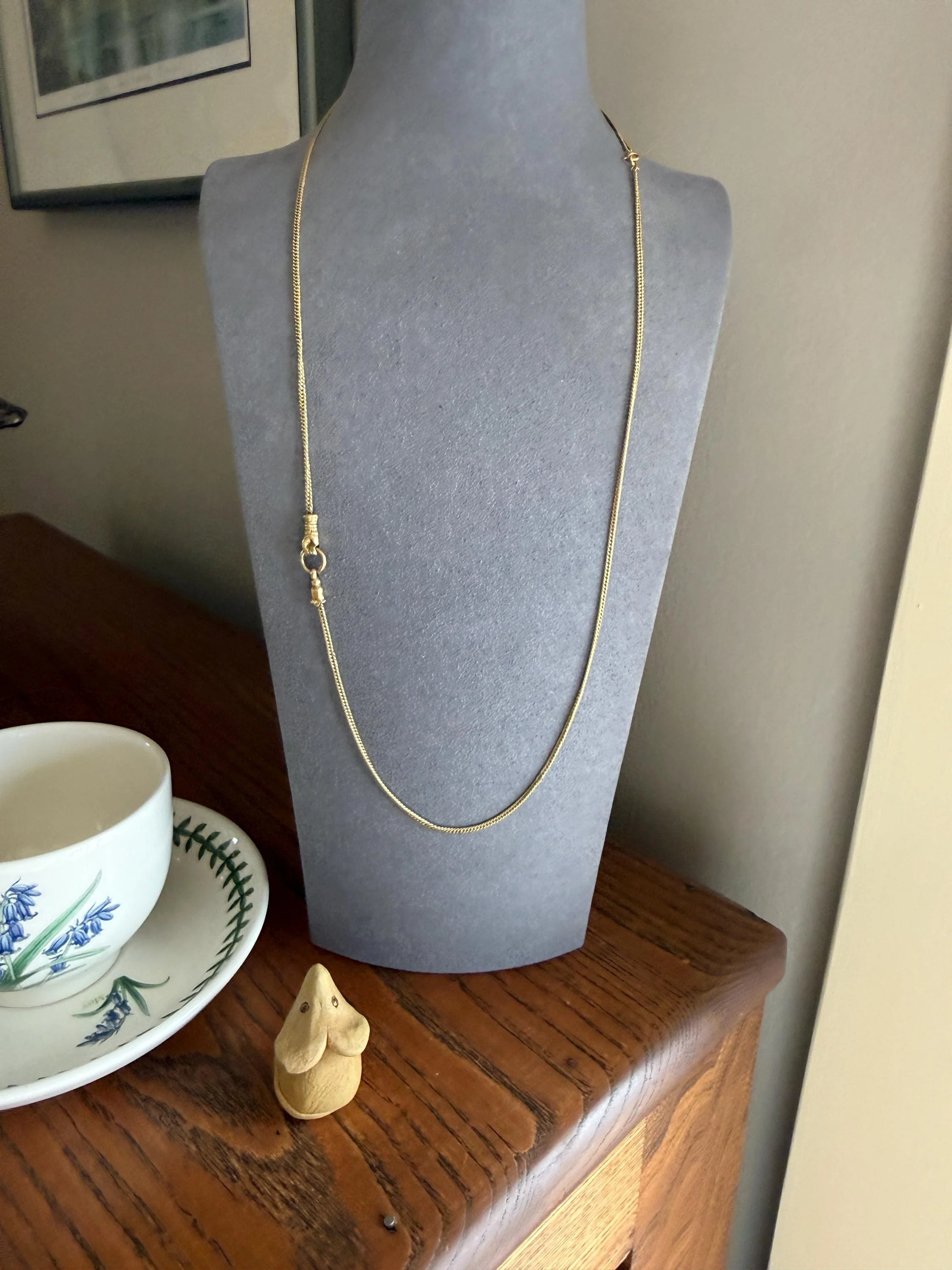 FIST Antique VICTORIAN Necklace Pendant Holder 11.2g 14k Pale Gold Solid Figural Curb Chain Hand - Image 3