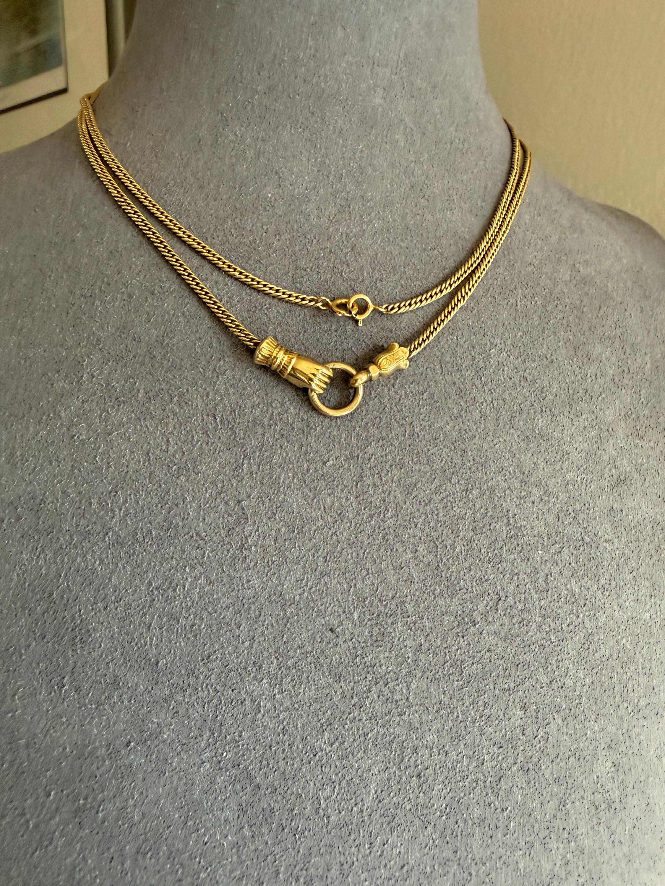 FIST Antique VICTORIAN Necklace Pendant Holder 11.2g 14k Pale Gold Solid Figural Curb Chain Hand - Image 6