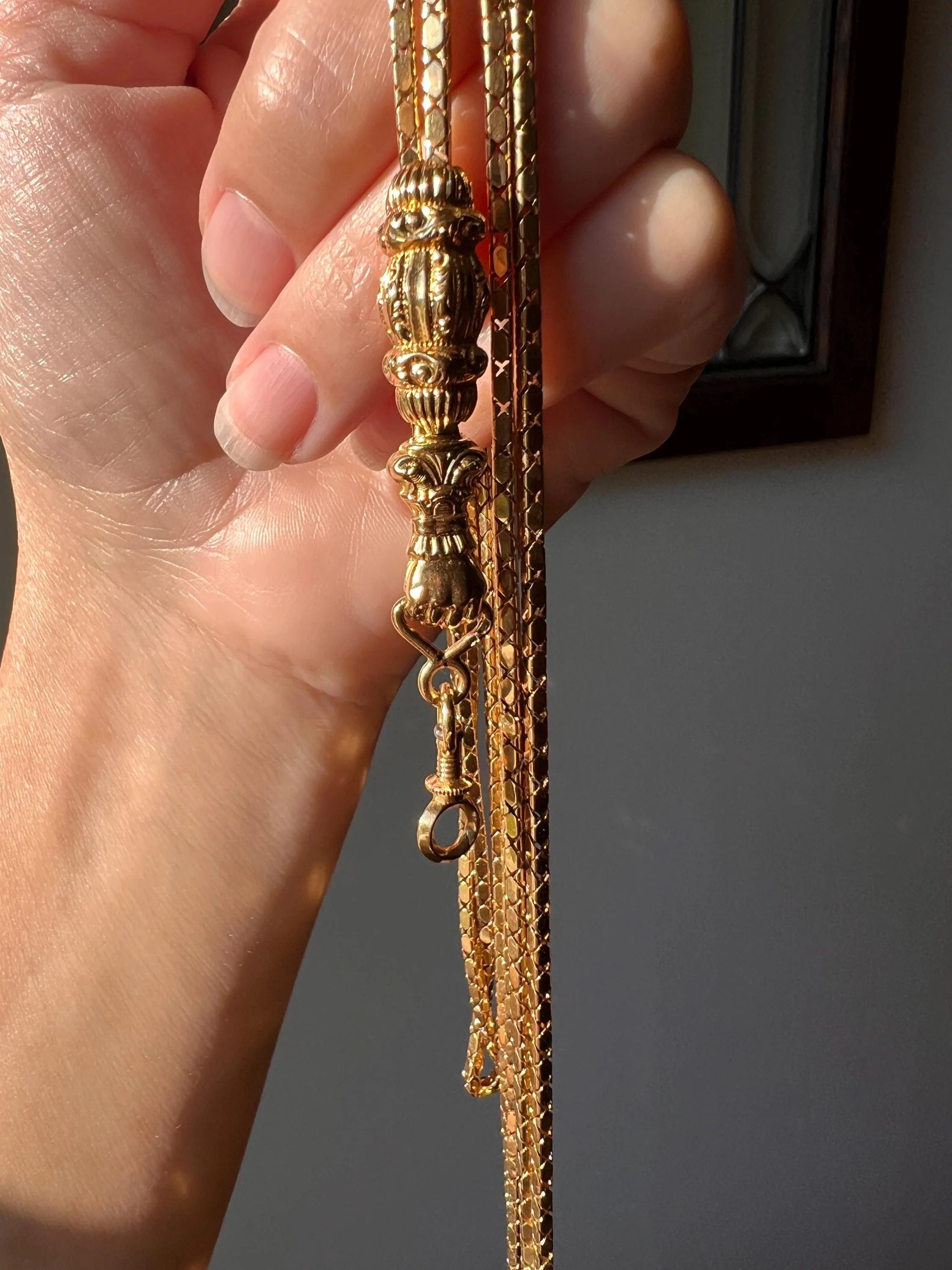 FIST French Antique VICTORIAN Necklace Pendant Holder 27.5g 18k Gold Figural Chain Slide Hand - Image 2