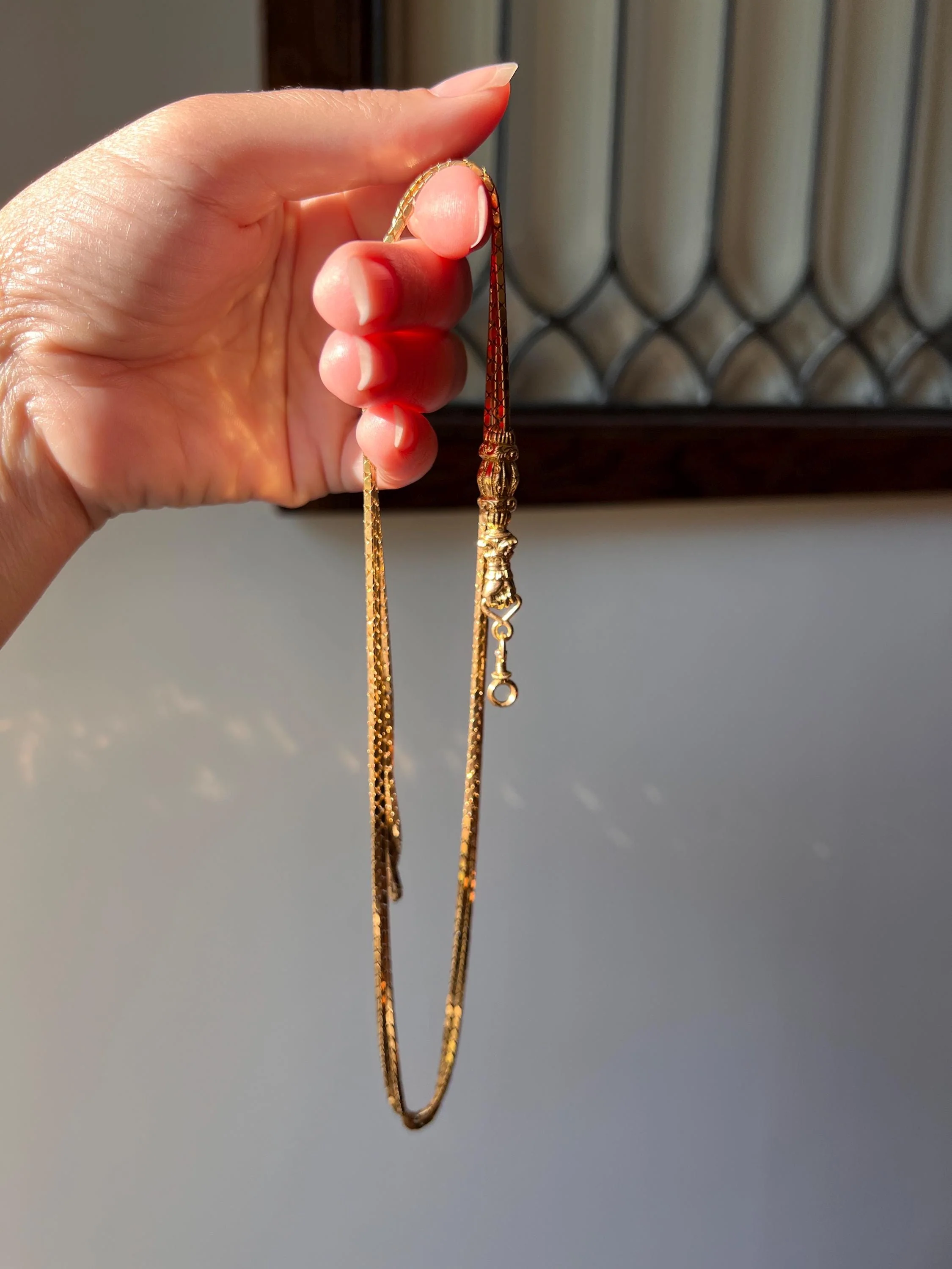 FIST French Antique VICTORIAN Necklace Pendant Holder 27.5g 18k Gold Figural Chain Slide Hand - Image 3