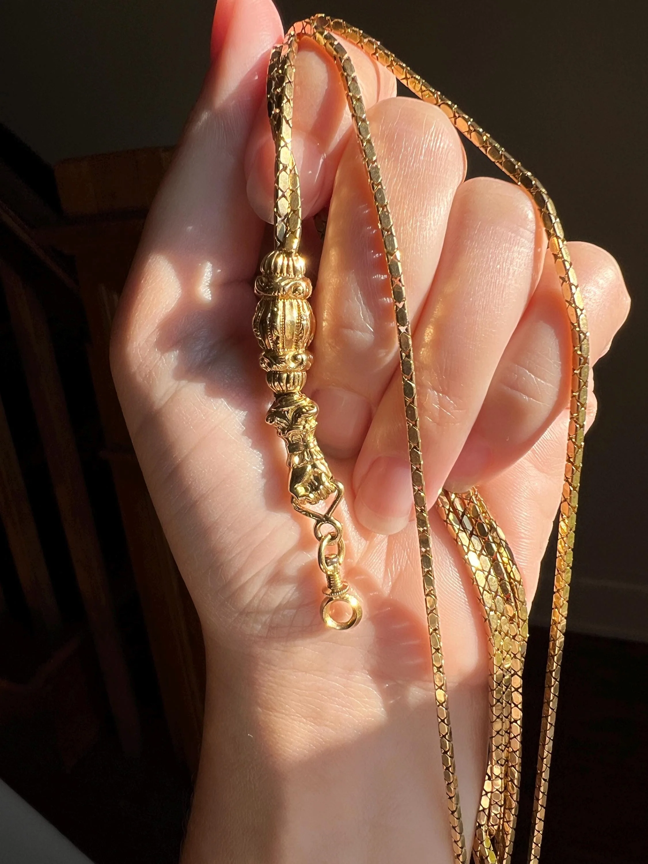 FIST French Antique VICTORIAN Necklace Pendant Holder 27.5g 18k Gold Figural Chain Slide Hand - Image 8