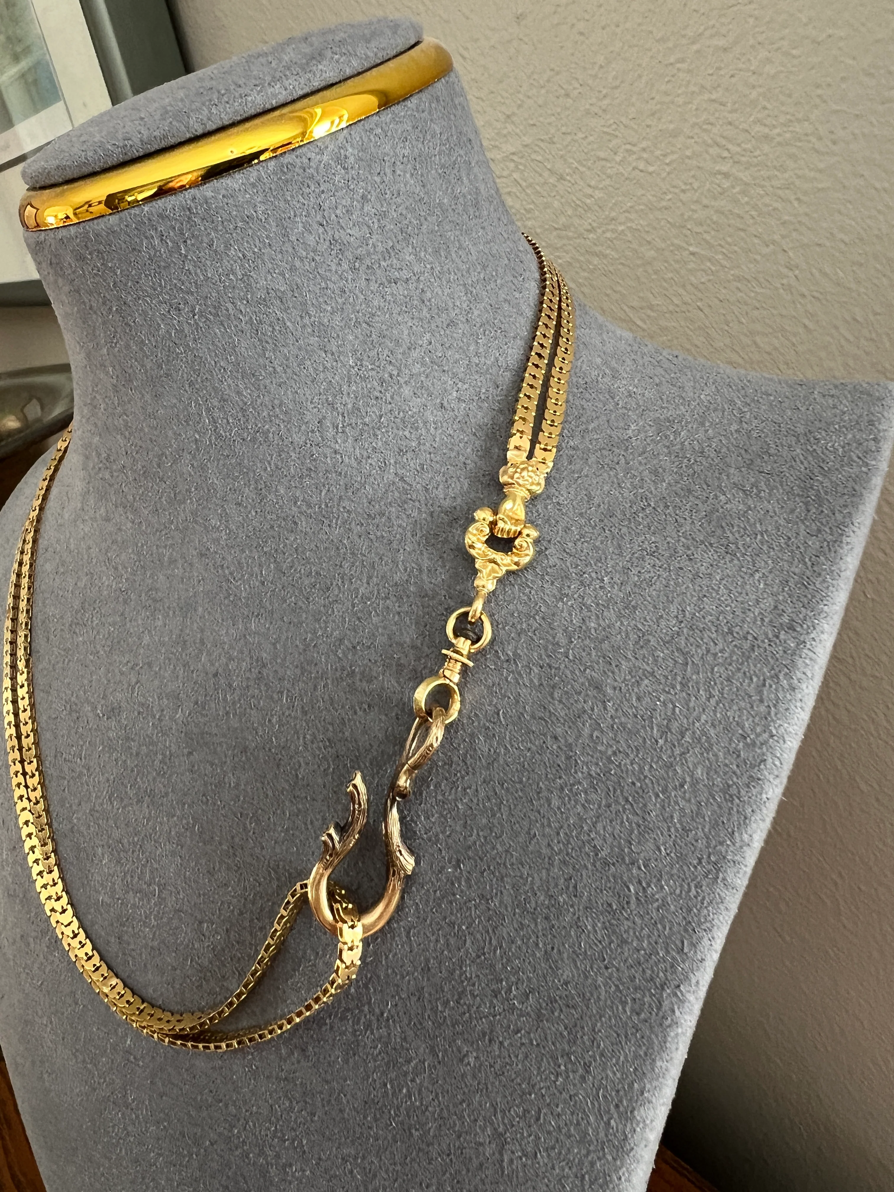 FIST French Antique VICTORIAN Necklace Chain 12g 18k Gold Figural Shimmering Book Link Hand Figa Pendant Holder Dog Clip - Image 12