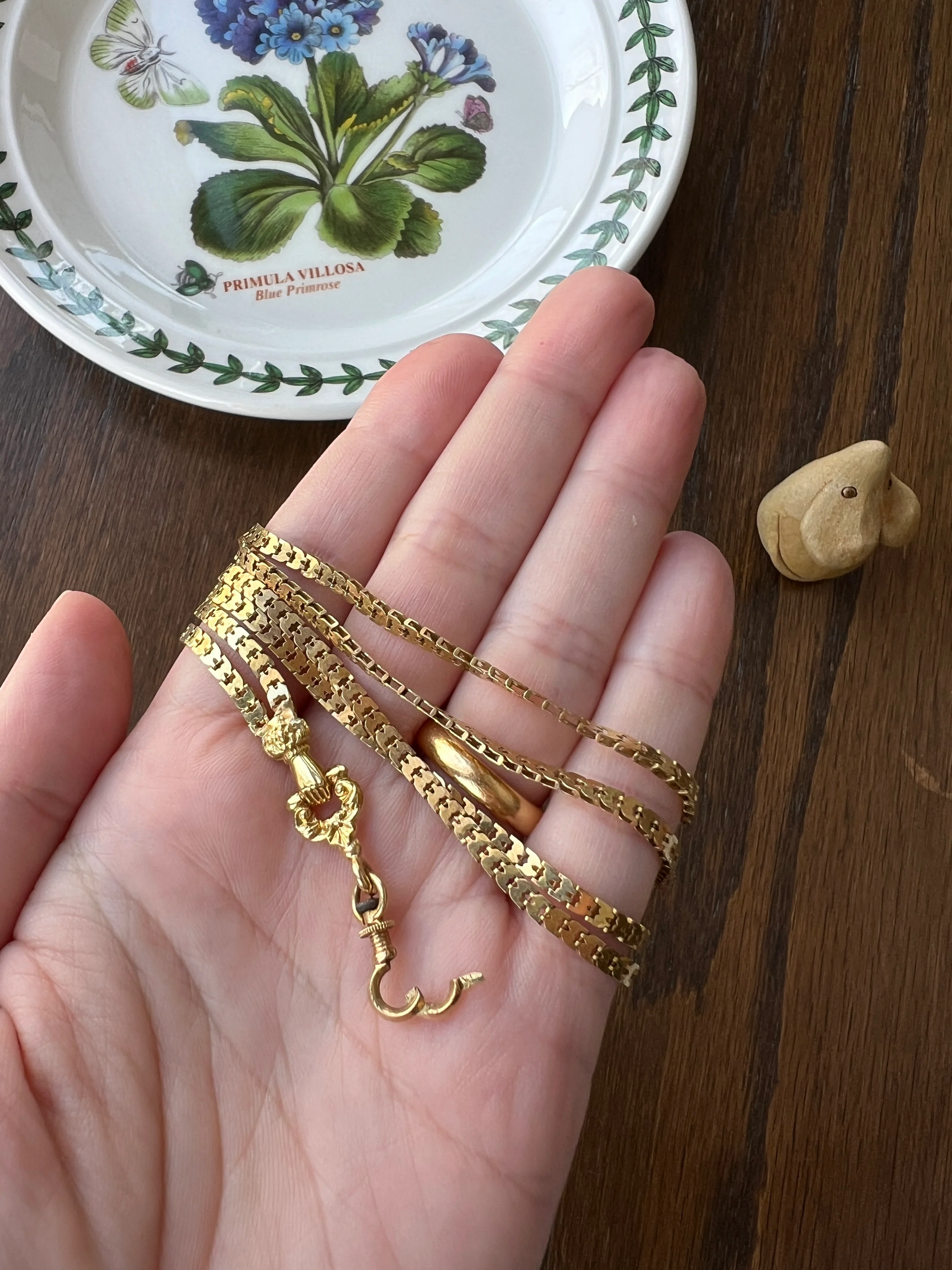 FIST French Antique VICTORIAN Necklace Chain 12g 18k Gold Figural Shimmering Book Link Hand Figa Pendant Holder Dog Clip - Image 14