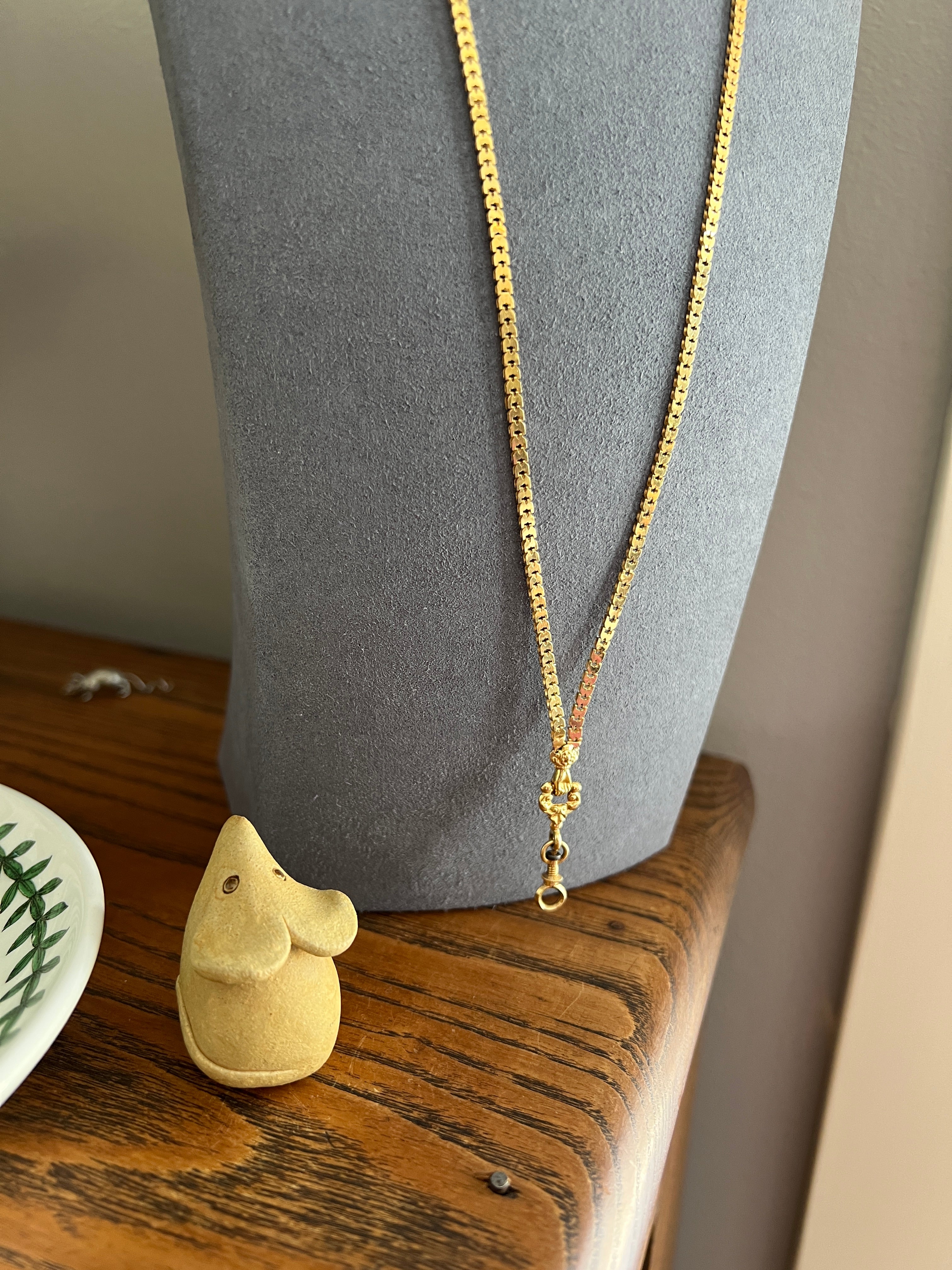 FIST French Antique VICTORIAN Necklace Chain 12g 18k Gold Figural Shimmering Book Link Hand Figa Pendant Holder Dog Clip - Image 15