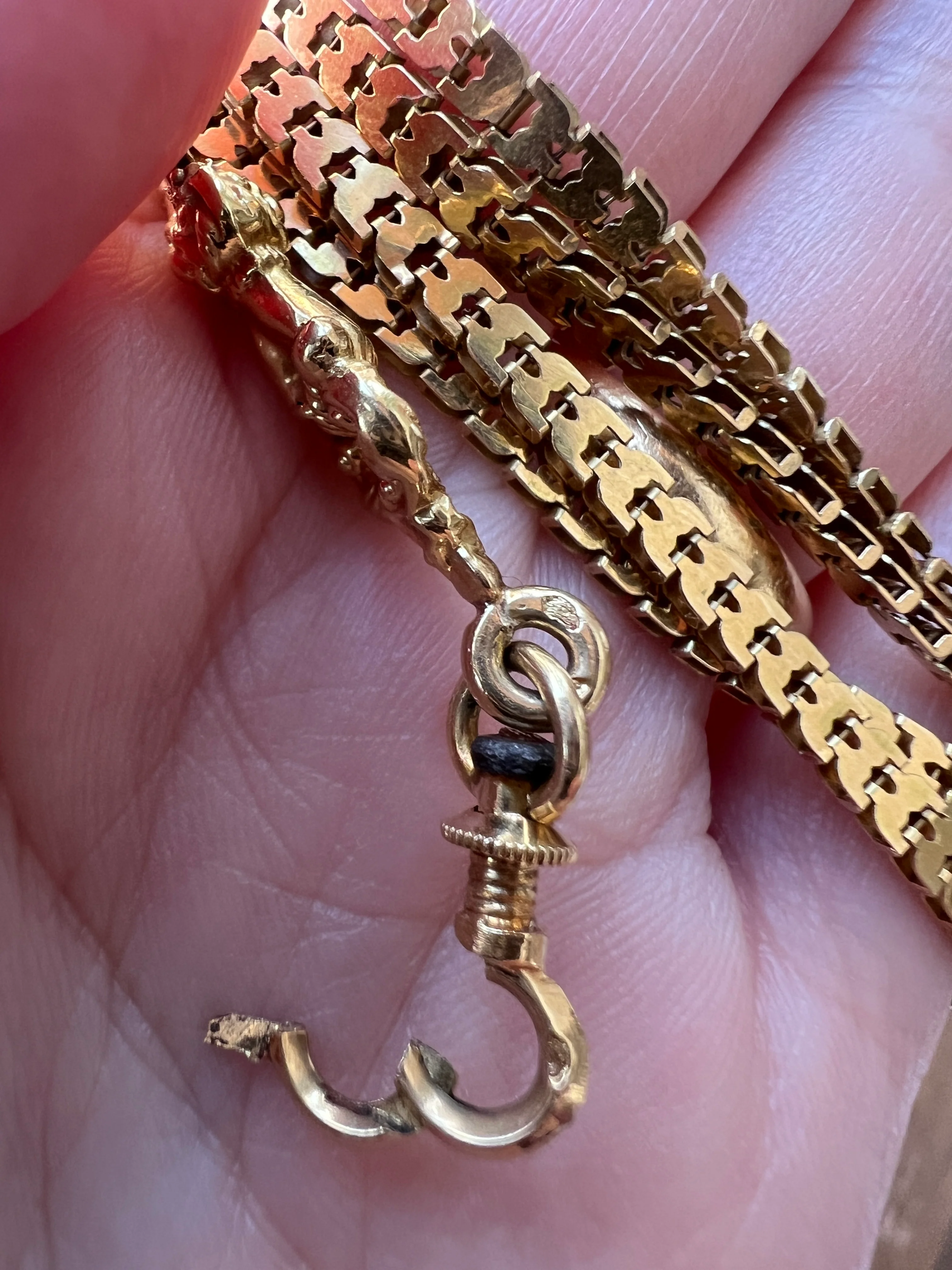 FIST French Antique VICTORIAN Necklace Chain 12g 18k Gold Figural Shimmering Book Link Hand Figa Pendant Holder Dog Clip - Image 17