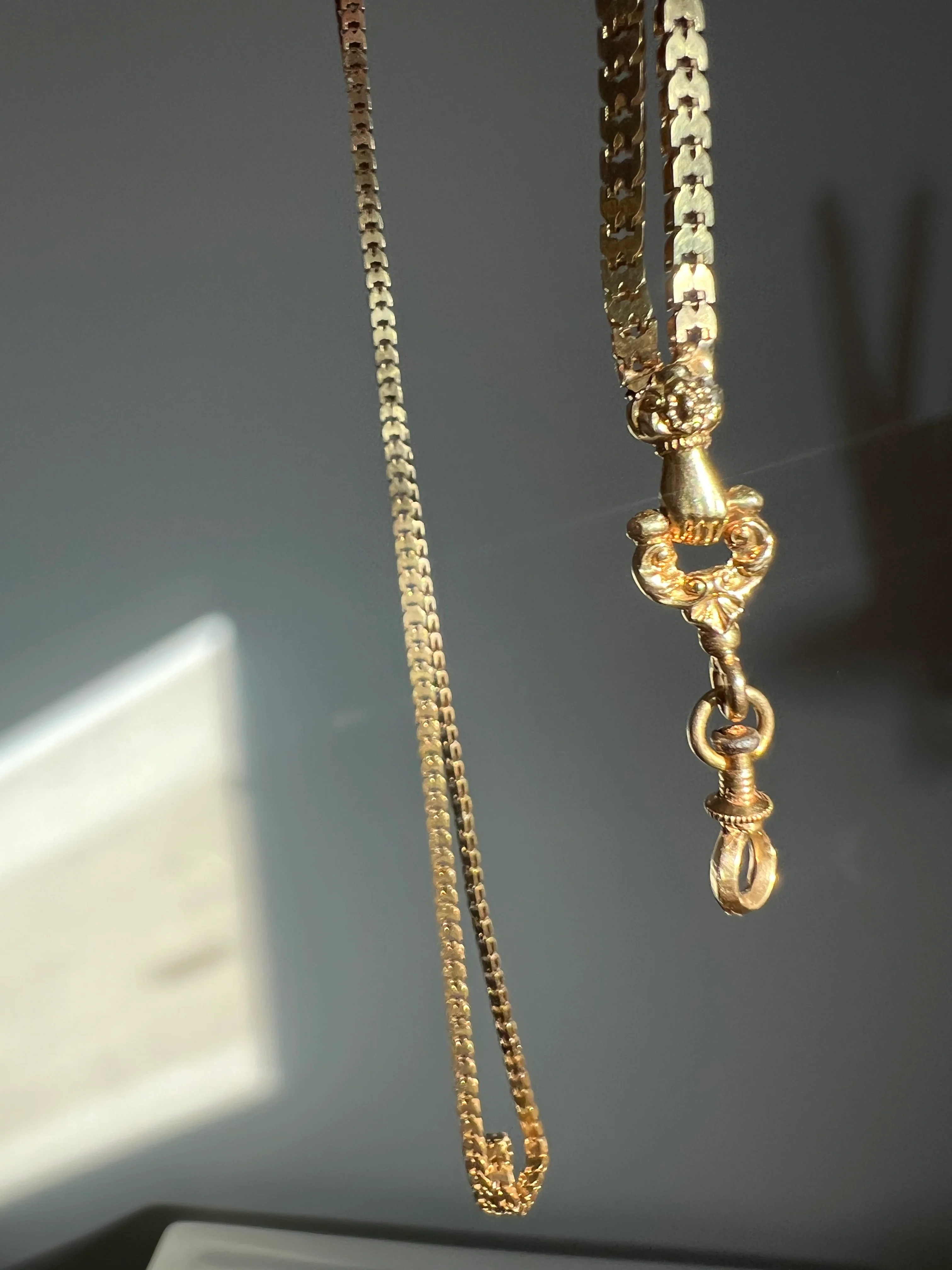 FIST French Antique VICTORIAN Necklace Chain 12g 18k Gold Figural Shimmering Book Link Hand Figa Pendant Holder Dog Clip - Image 18