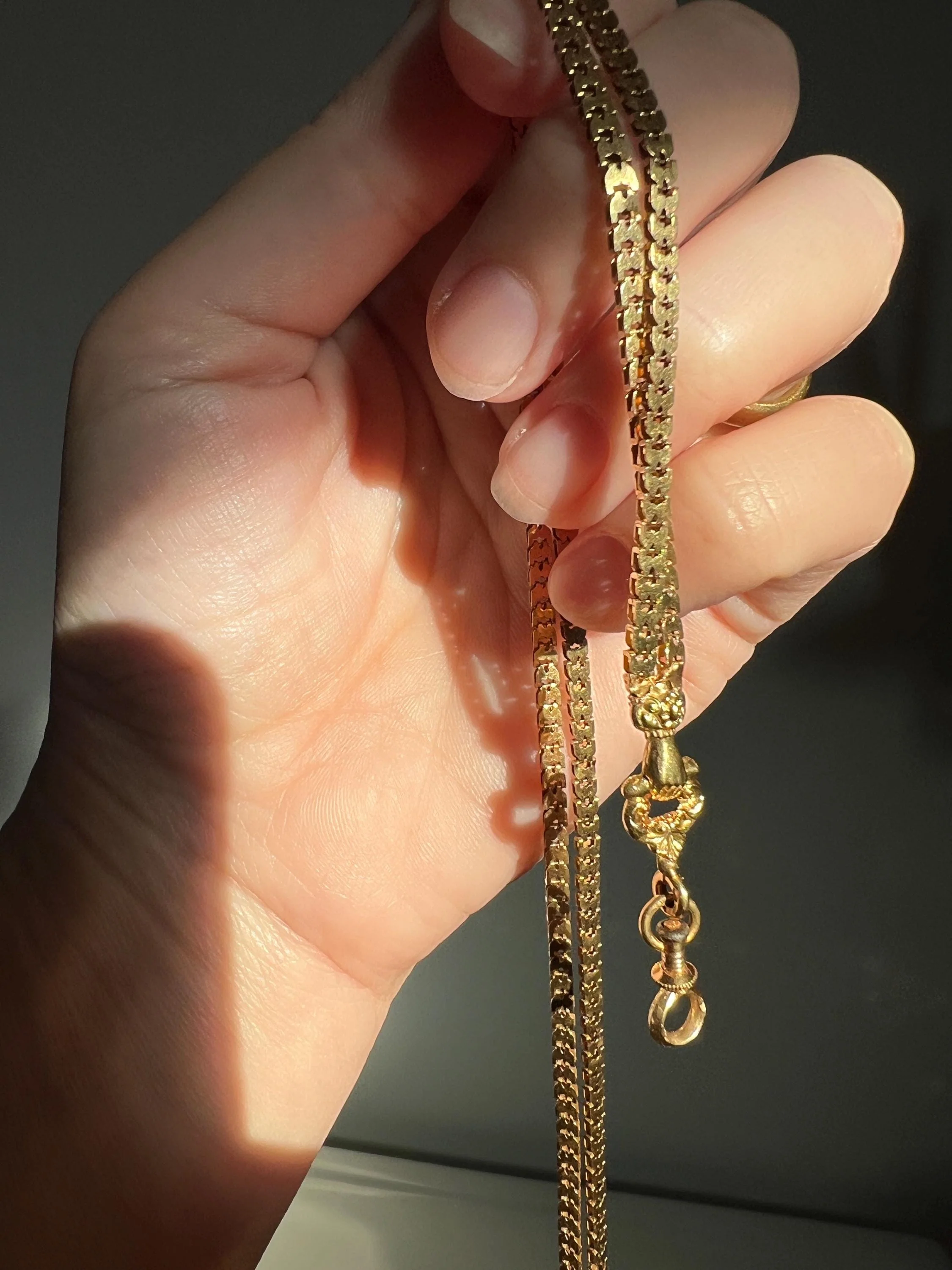 FIST French Antique VICTORIAN Necklace Chain 12g 18k Gold Figural Shimmering Book Link Hand Figa Pendant Holder Dog Clip - Image 2