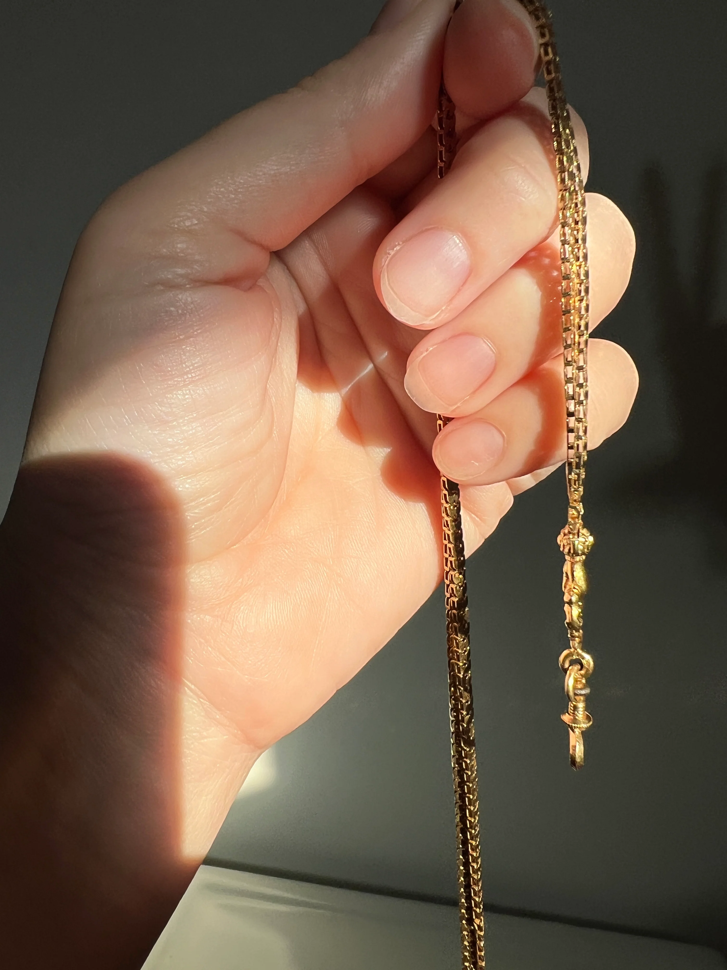 FIST French Antique VICTORIAN Necklace Chain 12g 18k Gold Figural Shimmering Book Link Hand Figa Pendant Holder Dog Clip - Image 20