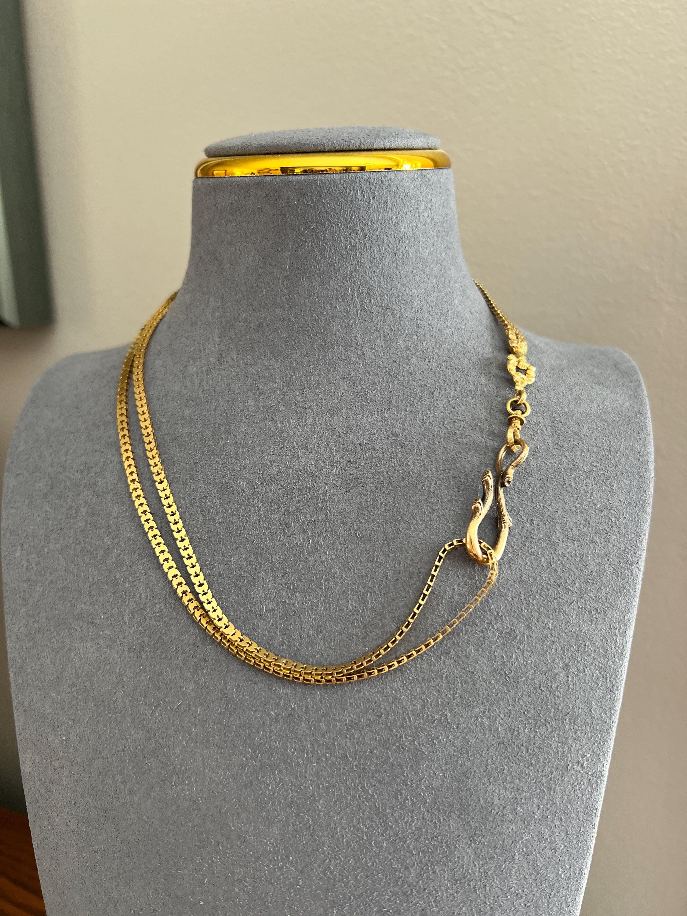 FIST French Antique VICTORIAN Necklace Chain 12g 18k Gold Figural Shimmering Book Link Hand Figa Pendant Holder Dog Clip - Image 4