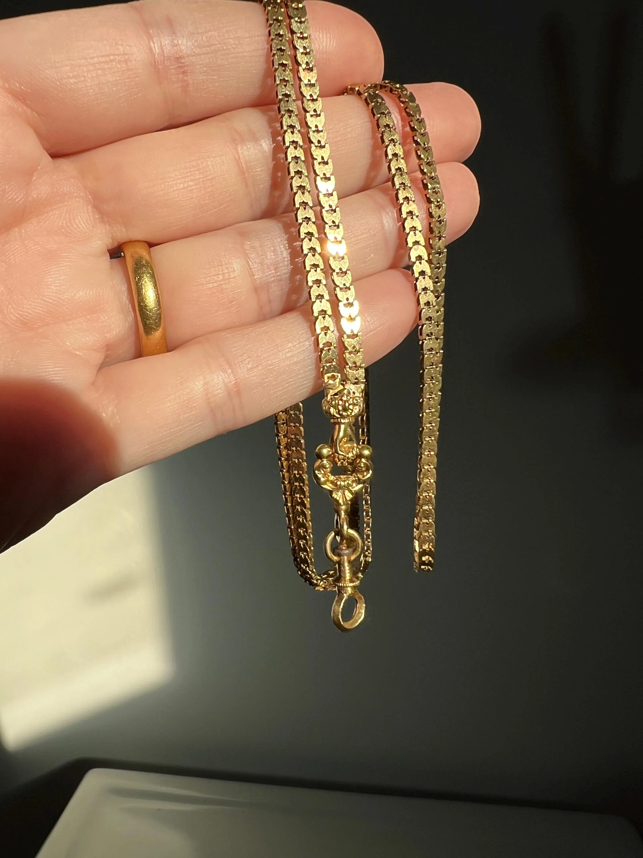 FIST French Antique VICTORIAN Necklace Chain 12g 18k Gold Figural Shimmering Book Link Hand Figa Pendant Holder Dog Clip - Image 5