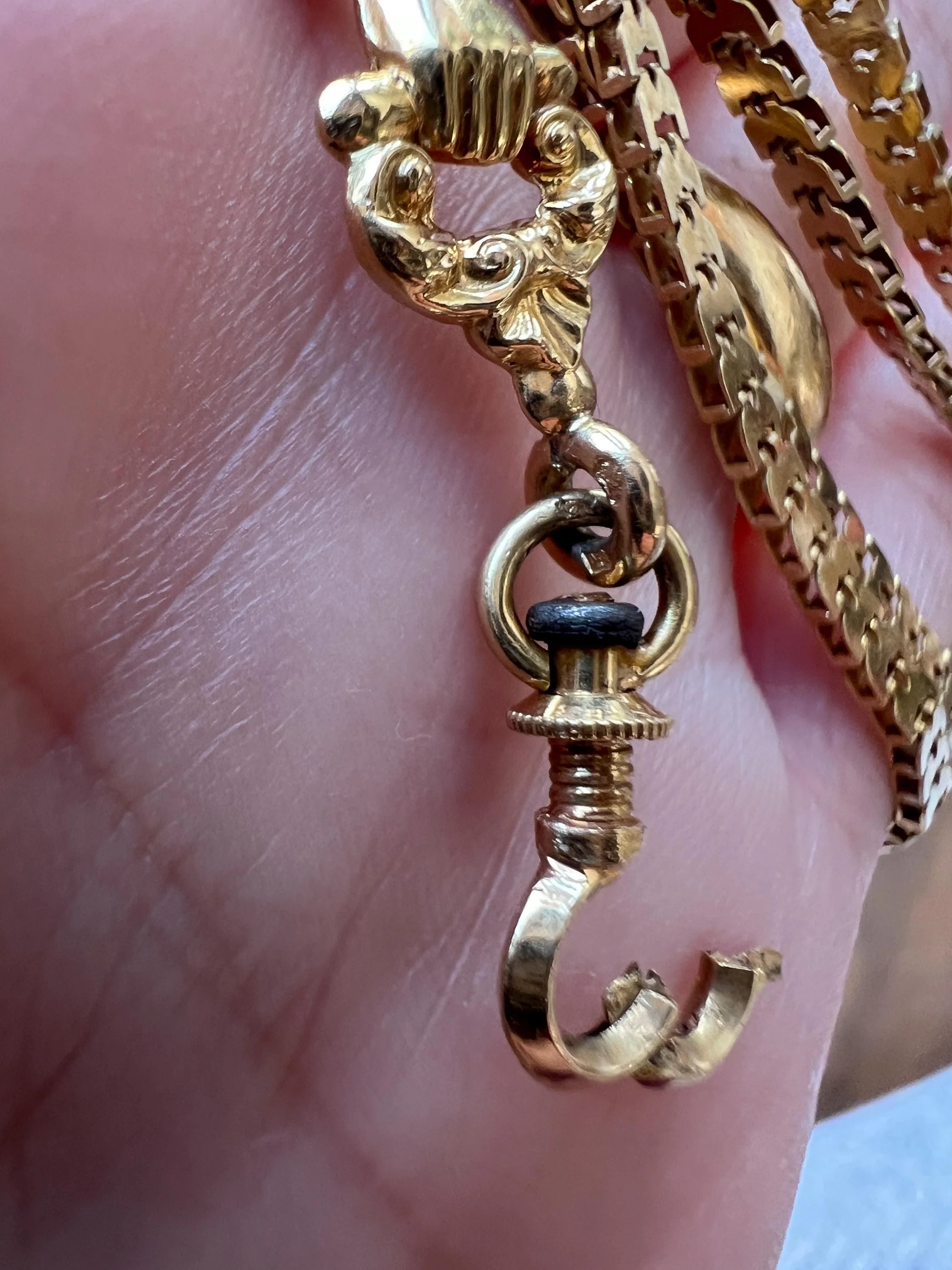 FIST French Antique VICTORIAN Necklace Chain 12g 18k Gold Figural Shimmering Book Link Hand Figa Pendant Holder Dog Clip - Image 6
