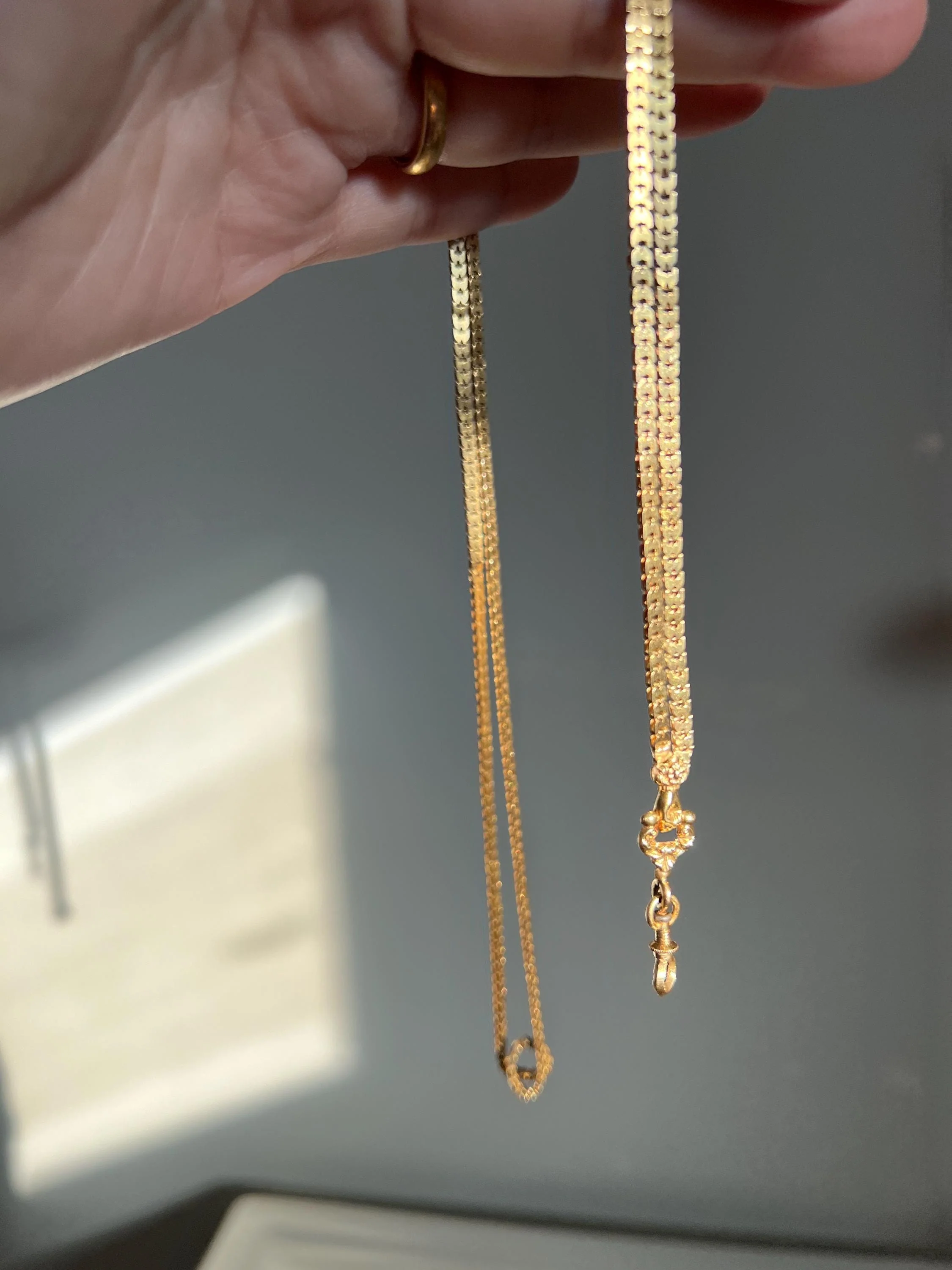 FIST French Antique VICTORIAN Necklace Chain 12g 18k Gold Figural Shimmering Book Link Hand Figa Pendant Holder Dog Clip - Image 7