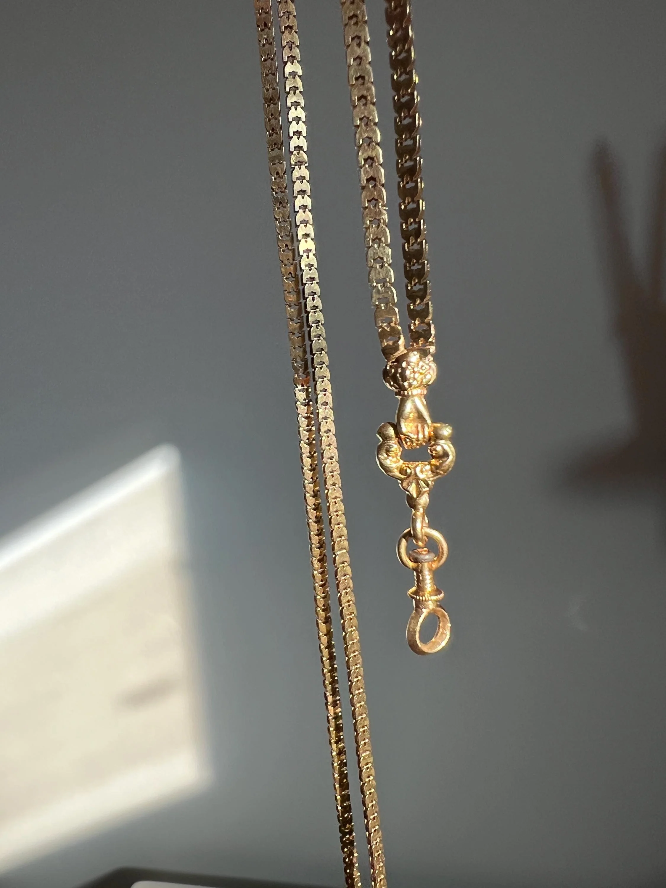 FIST French Antique VICTORIAN Necklace Chain 12g 18k Gold Figural Shimmering Book Link Hand Figa Pendant Holder Dog Clip - Image 8
