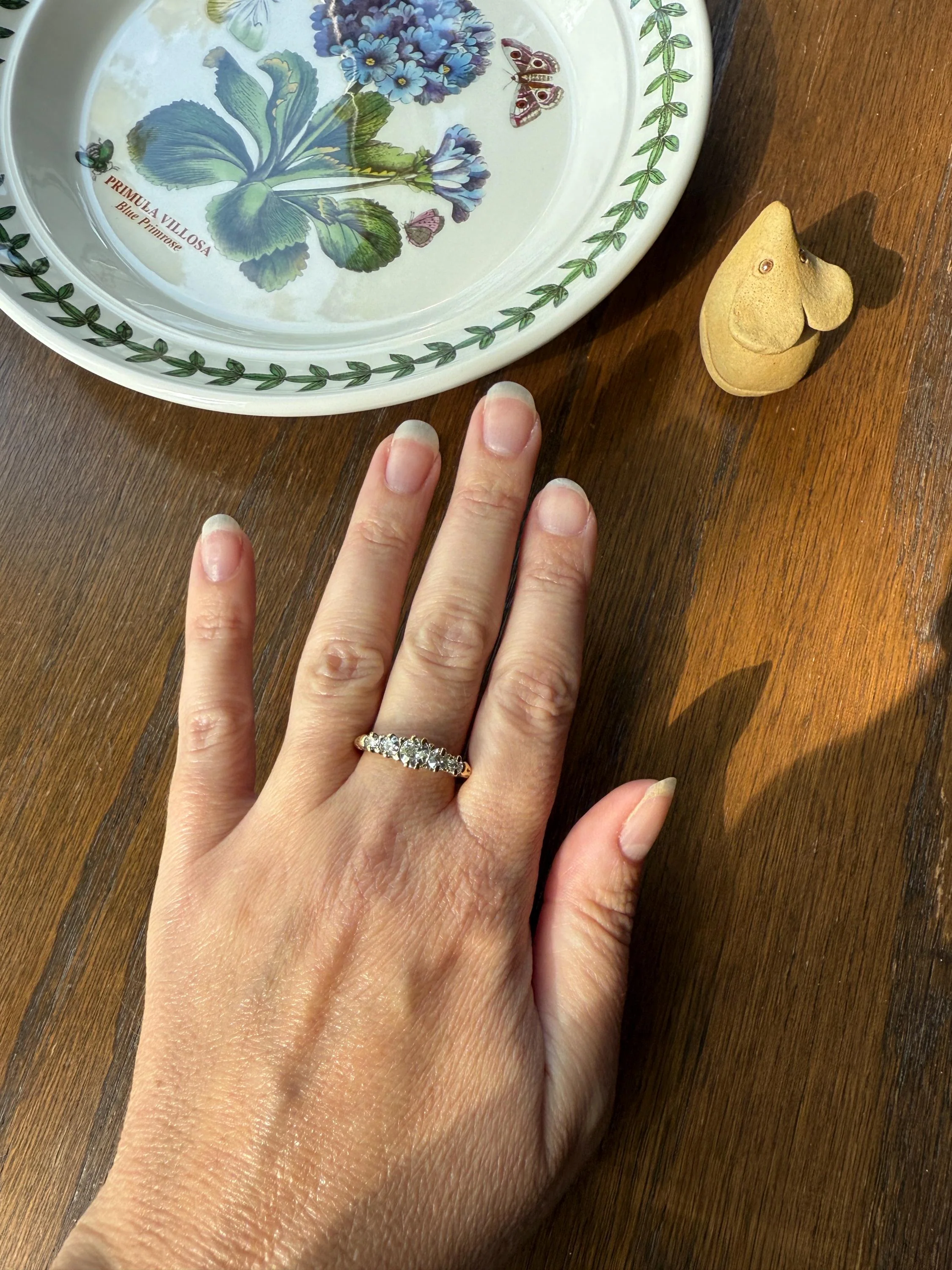 Five Stone 1 Carat Old Mine Cut DIAMOND Antique 18k Gold Ring Stacker Band Graduated Ornate Scrolled - Image 6