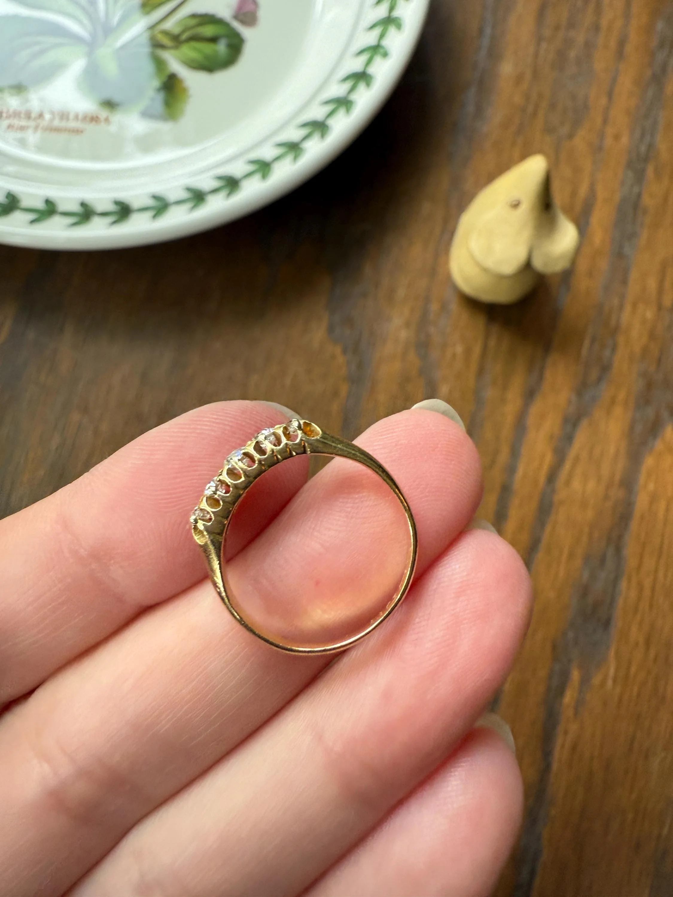 Five Stone Old Mine Cut Diamond ANTIQUE Band Ring .45 Carat Buttercup 18k GOLD Victorian Stacker Romantic Gift .45Ctw OMC - Image 10