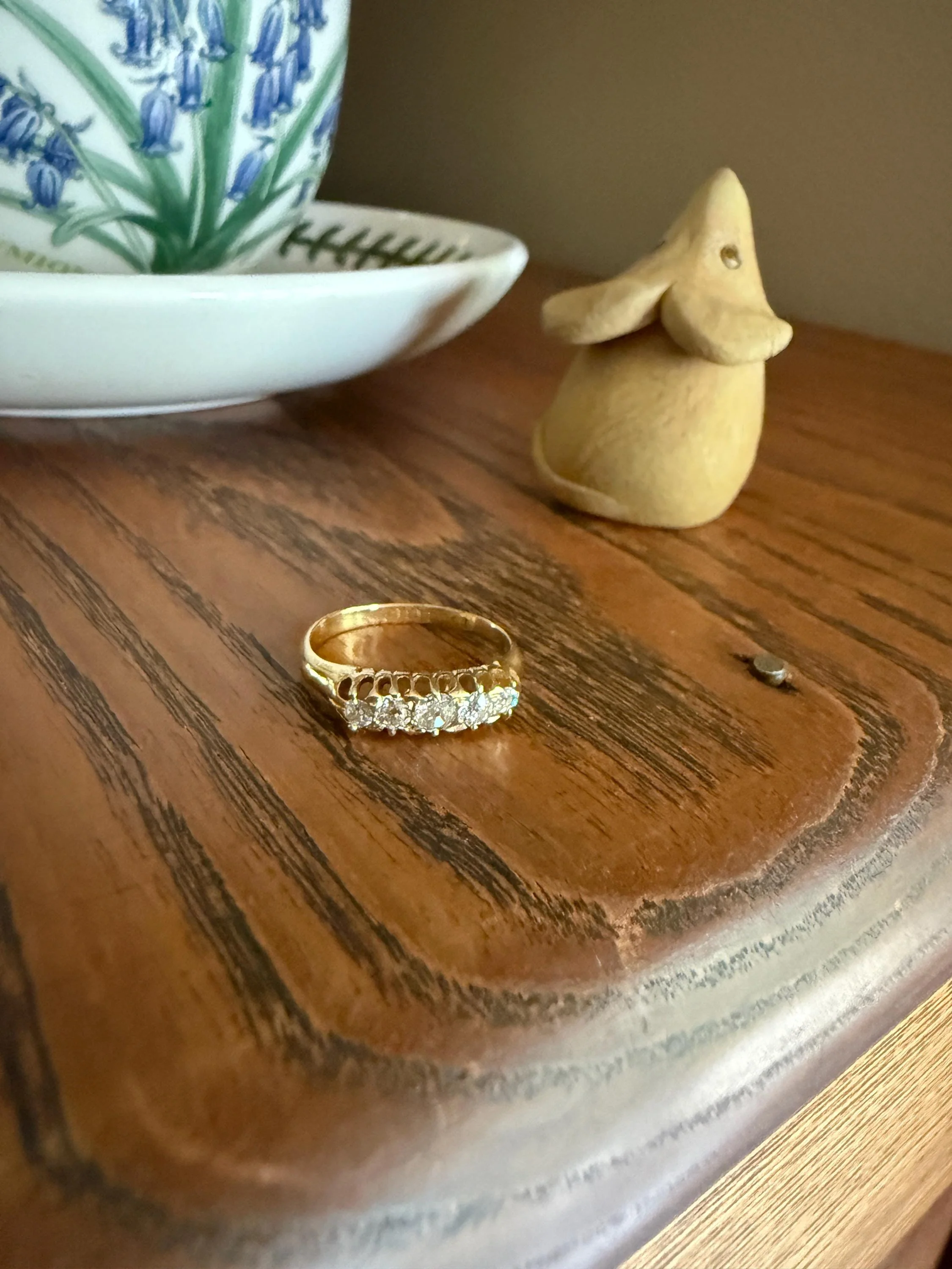 Five Stone Old Mine Cut Diamond ANTIQUE Band Ring .45 Carat Buttercup 18k GOLD Victorian Stacker Romantic Gift .45Ctw OMC - Image 11
