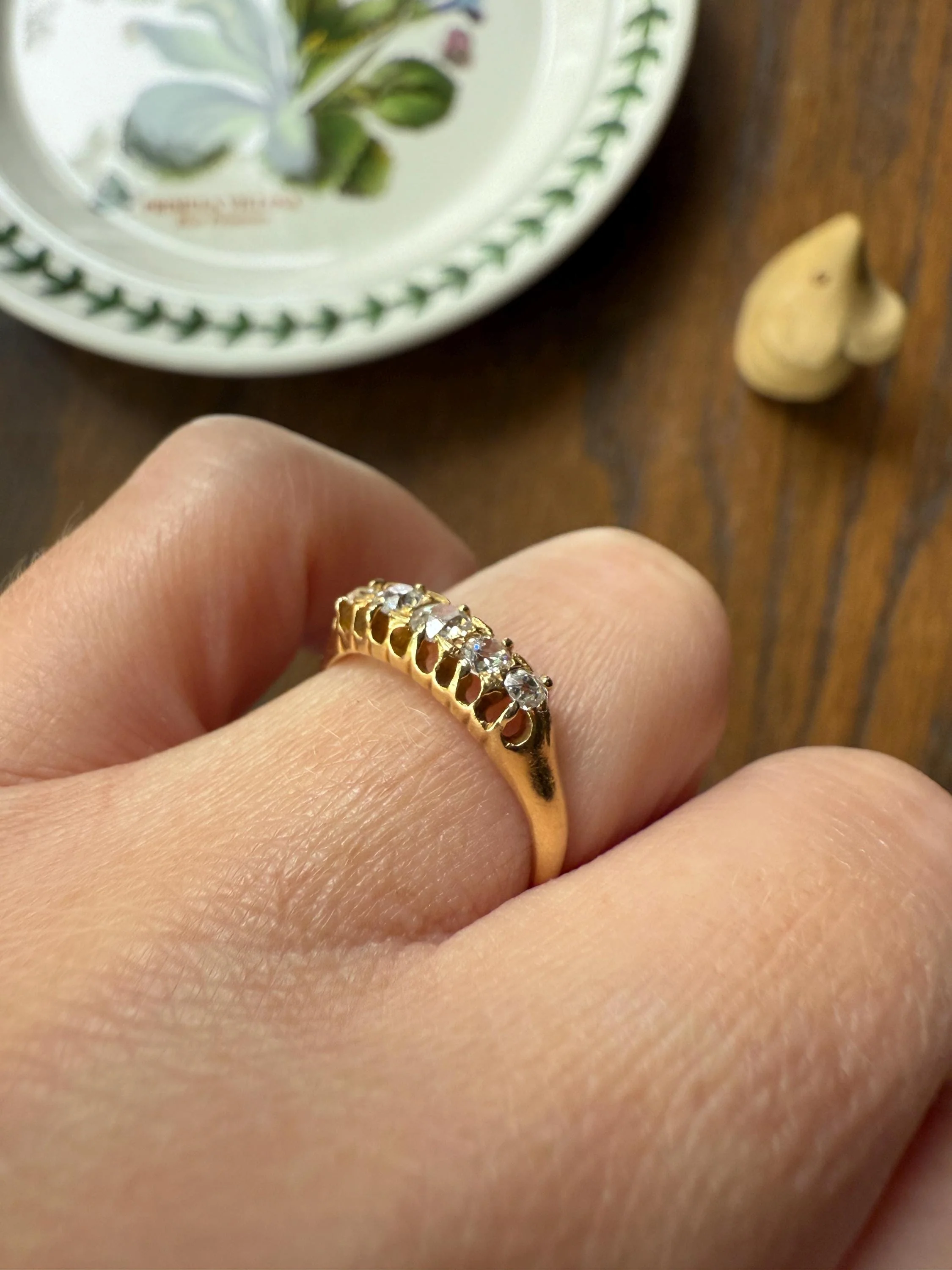 Five Stone Old Mine Cut Diamond ANTIQUE Band Ring .45 Carat Buttercup 18k GOLD Victorian Stacker Romantic Gift .45Ctw OMC - Image 3