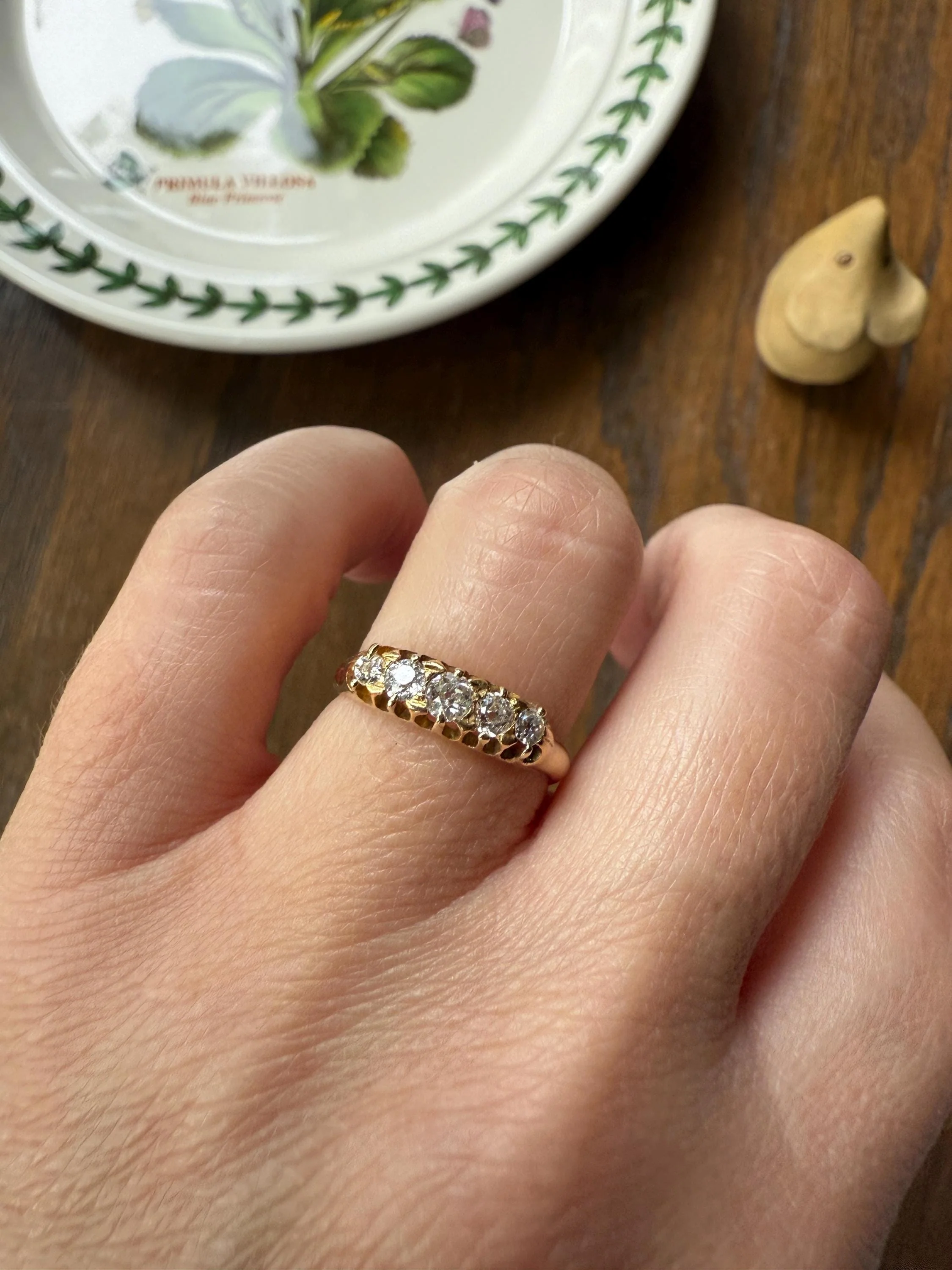 Five Stone Old Mine Cut Diamond ANTIQUE Band Ring .45 Carat Buttercup 18k GOLD Victorian Stacker Romantic Gift .45Ctw OMC - Image 5