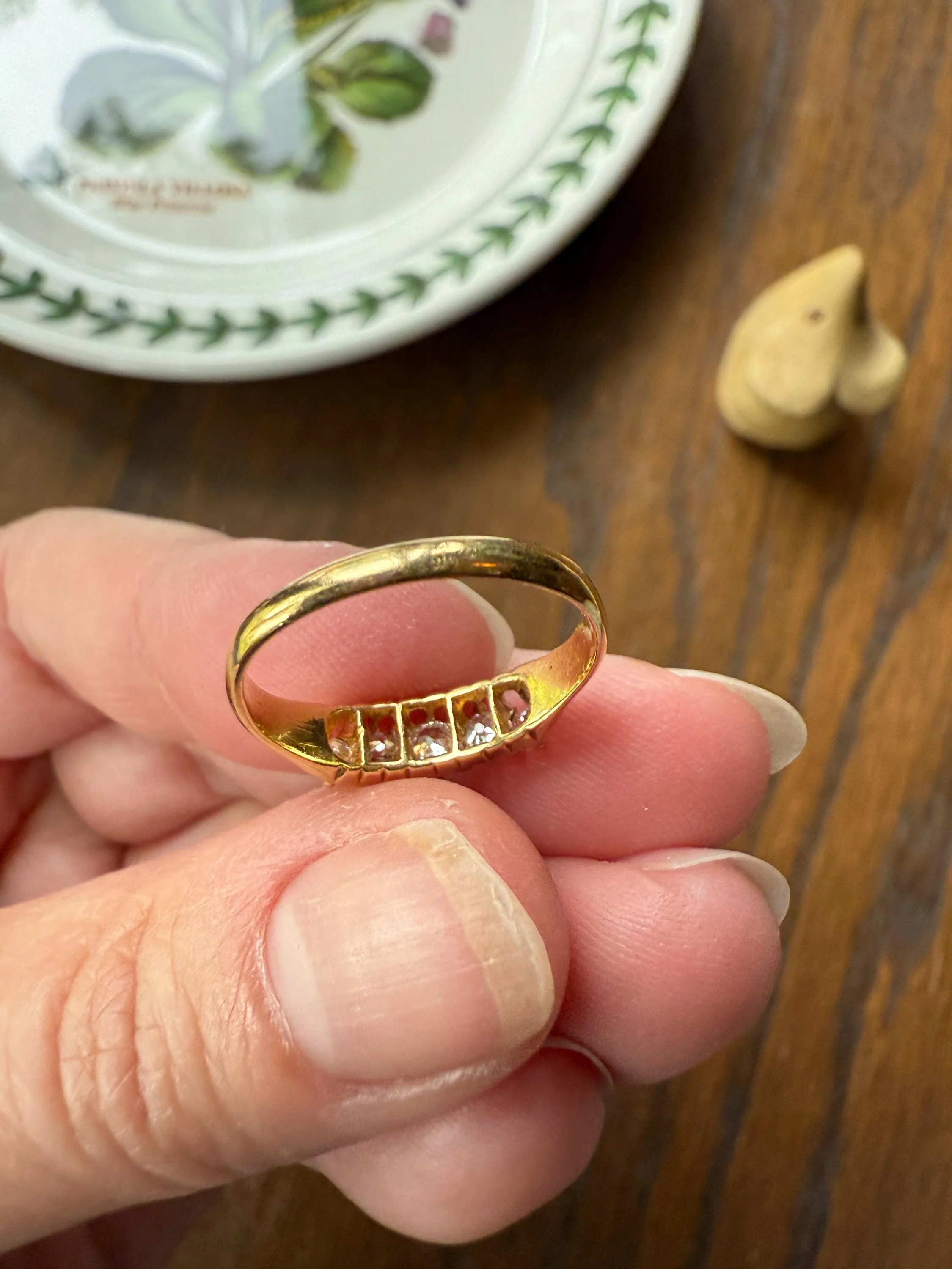 Five Stone Old Mine Cut Diamond ANTIQUE Band Ring .45 Carat Buttercup 18k GOLD Victorian Stacker Romantic Gift .45Ctw OMC - Image 9