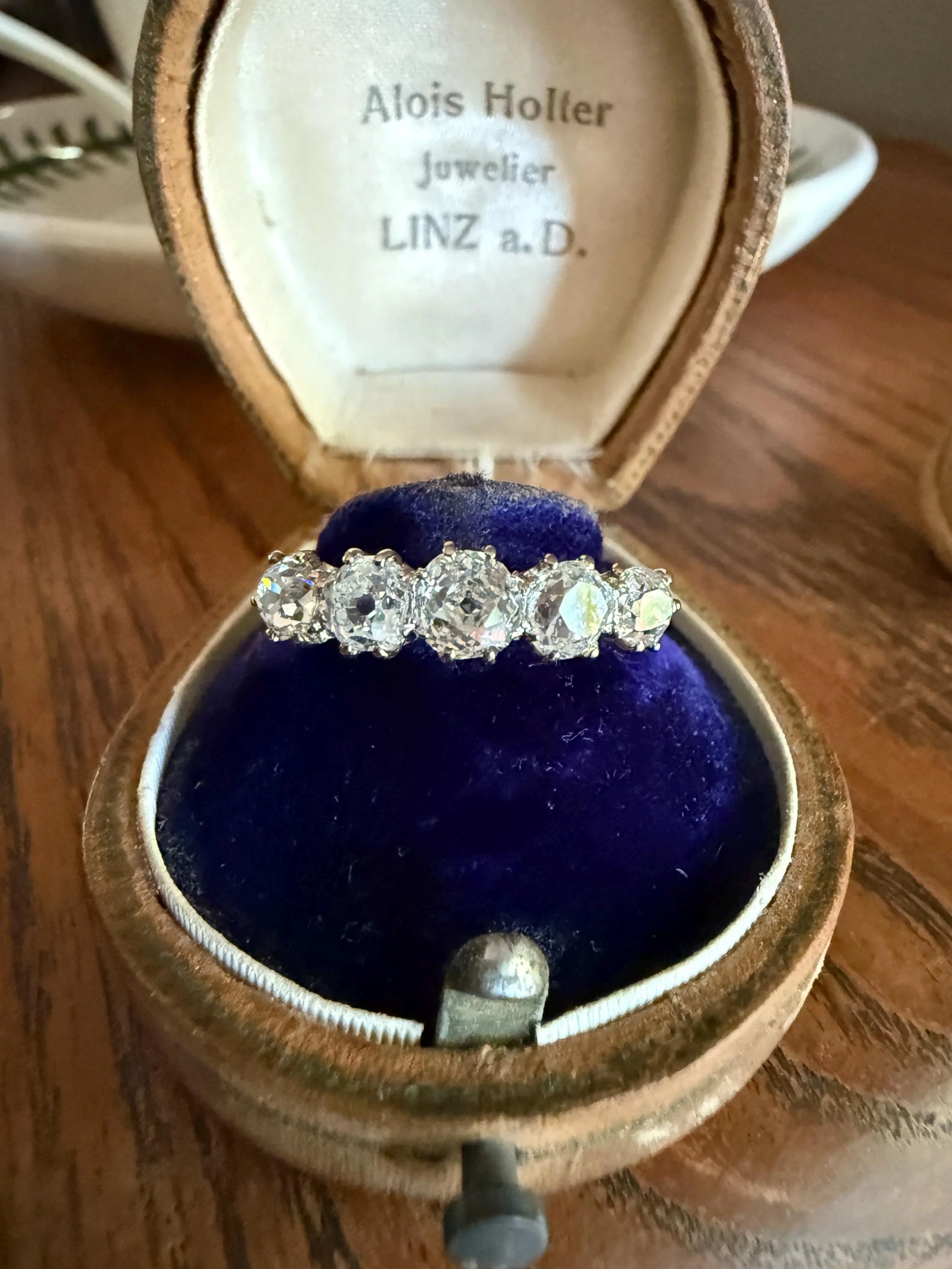 Five Stone Victorian Antique 1.75 CARAT Old Mine Cut DIAMOND Tall Stacker Ring 18k Gold Skinny Band Wedding Anniversary