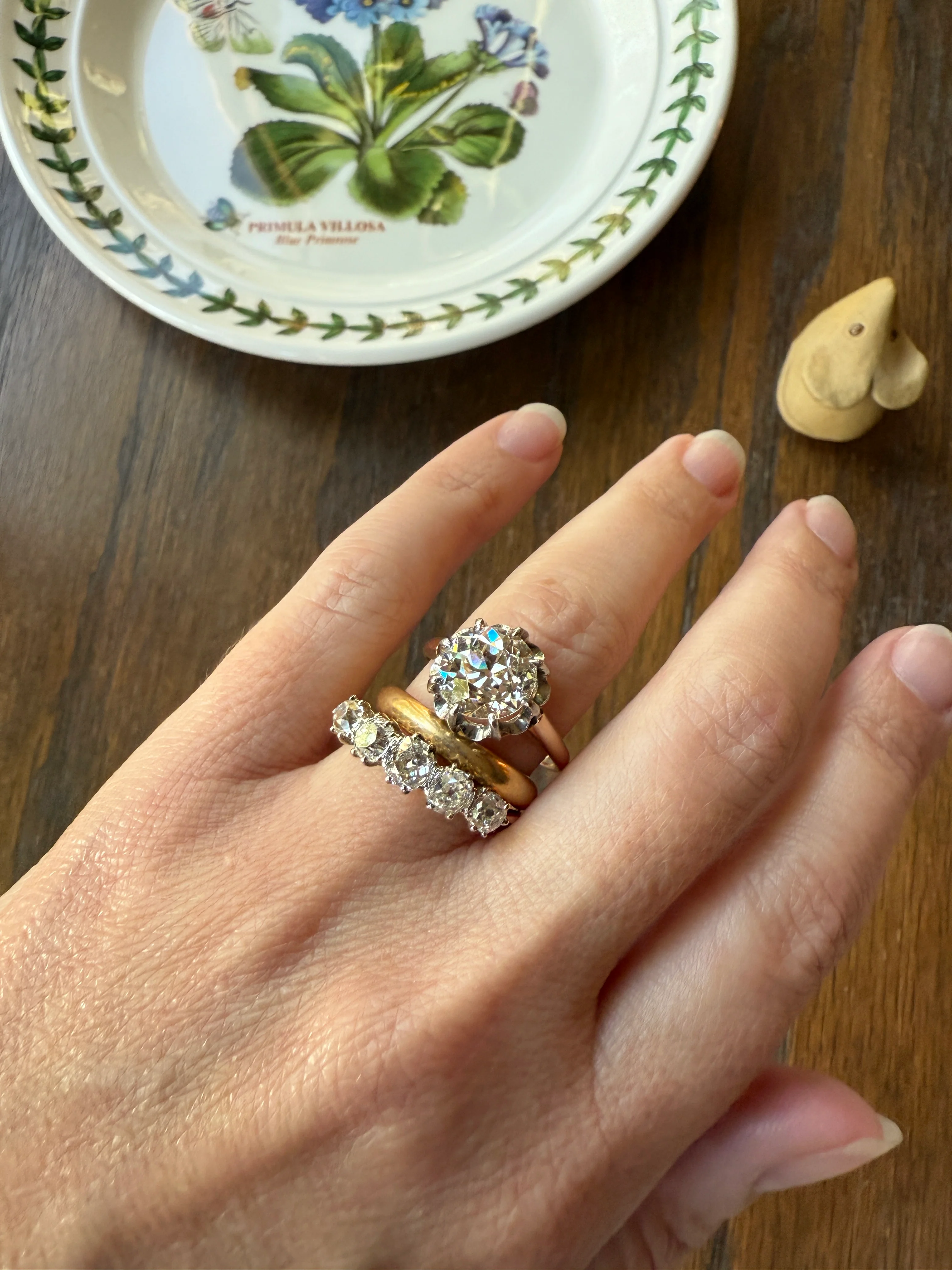 Five Stone Victorian Antique 1.75 CARAT Old Mine Cut DIAMOND Tall Stacker Ring 18k Gold Skinny Band Wedding Anniversary - Image 14
