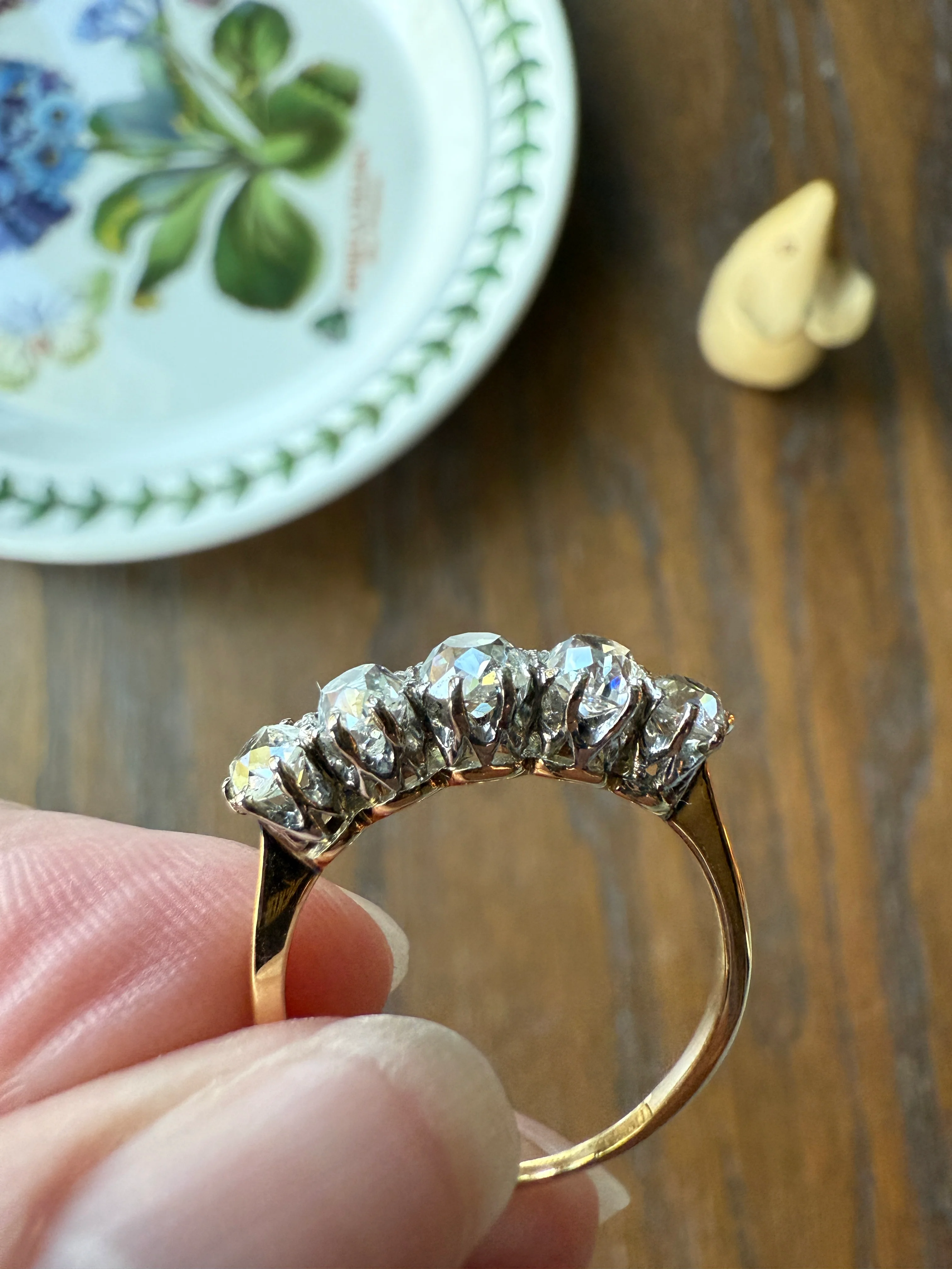 Five Stone Victorian Antique 1.75 CARAT Old Mine Cut DIAMOND Tall Stacker Ring 18k Gold Skinny Band Wedding Anniversary - Image 16