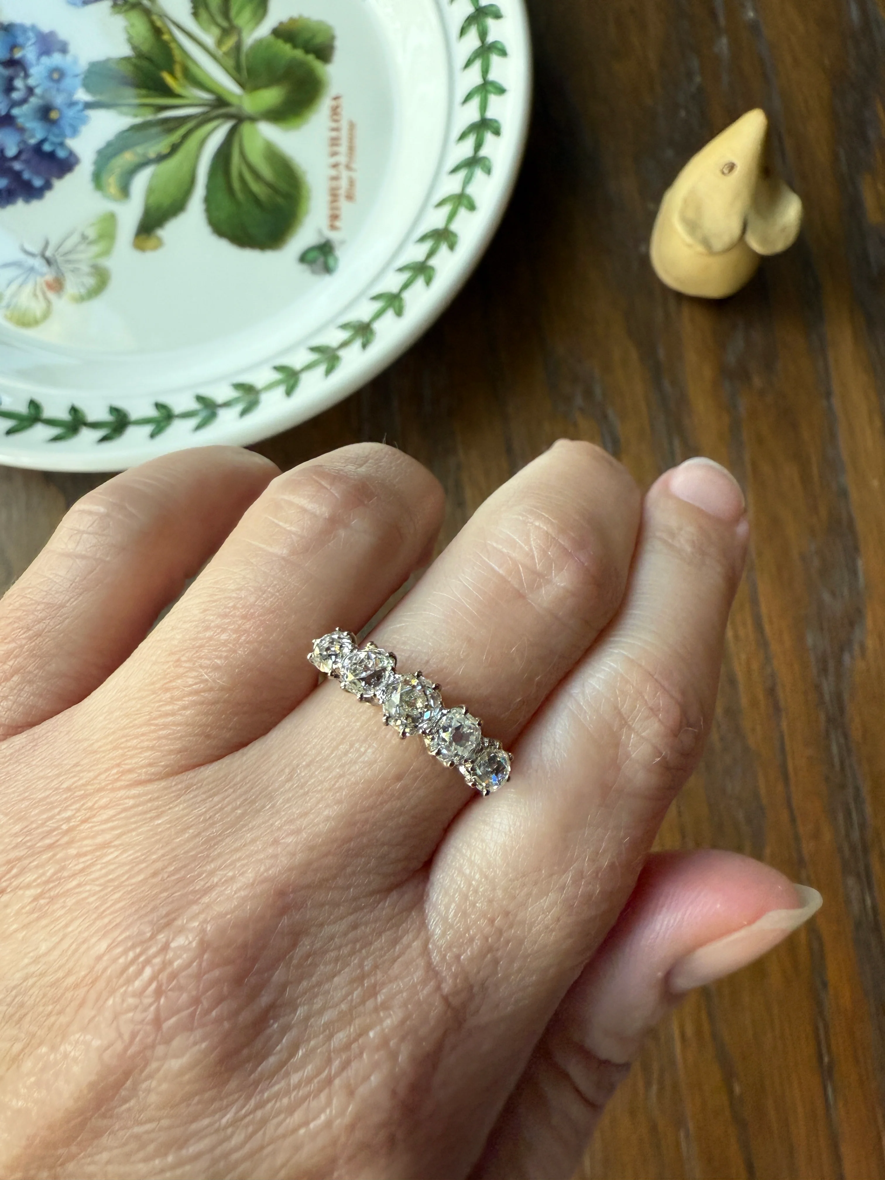 Five Stone Victorian Antique 1.75 CARAT Old Mine Cut DIAMOND Tall Stacker Ring 18k Gold Skinny Band Wedding Anniversary - Image 18