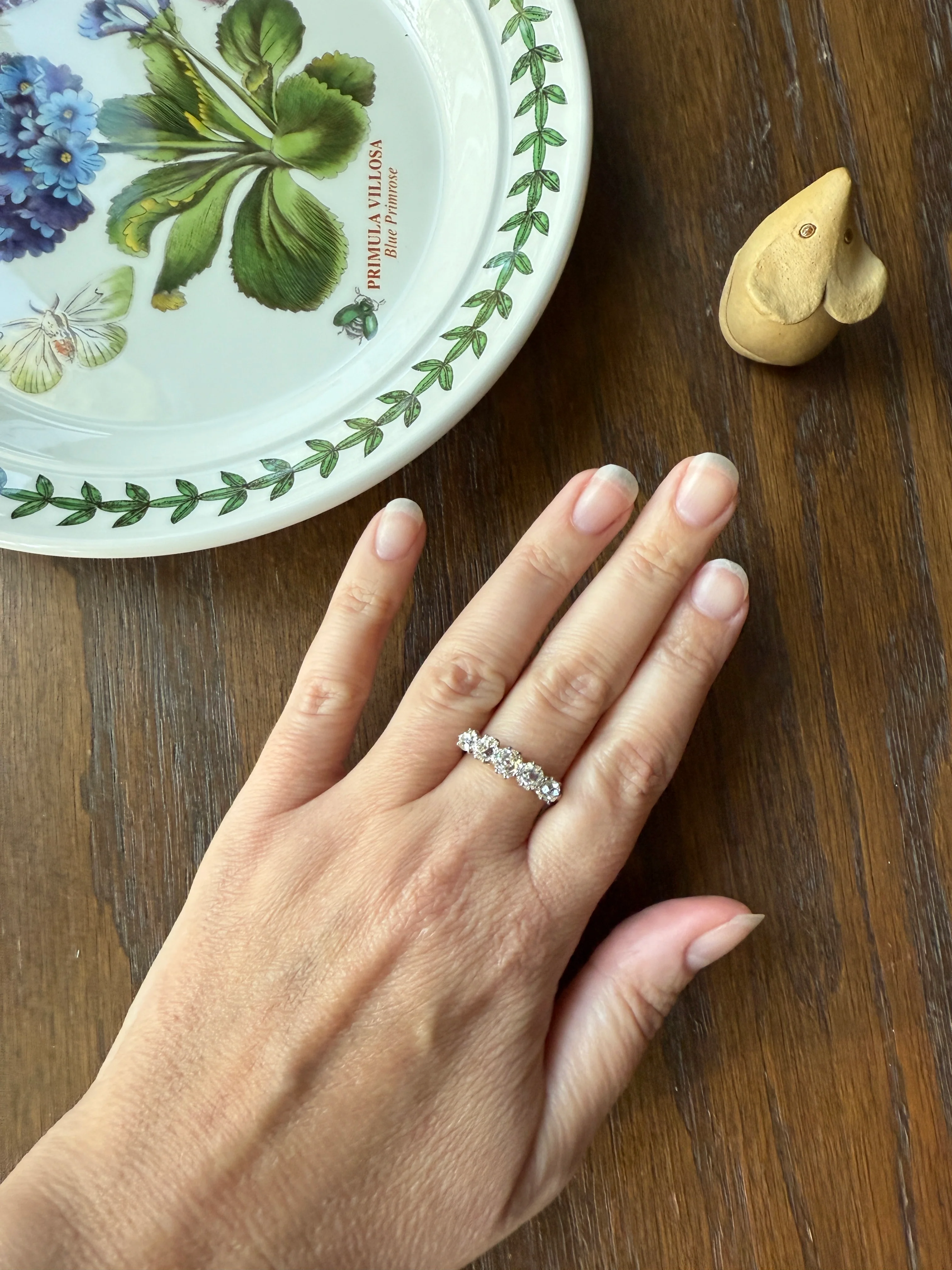 Five Stone Victorian Antique 1.75 CARAT Old Mine Cut DIAMOND Tall Stacker Ring 18k Gold Skinny Band Wedding Anniversary - Image 19
