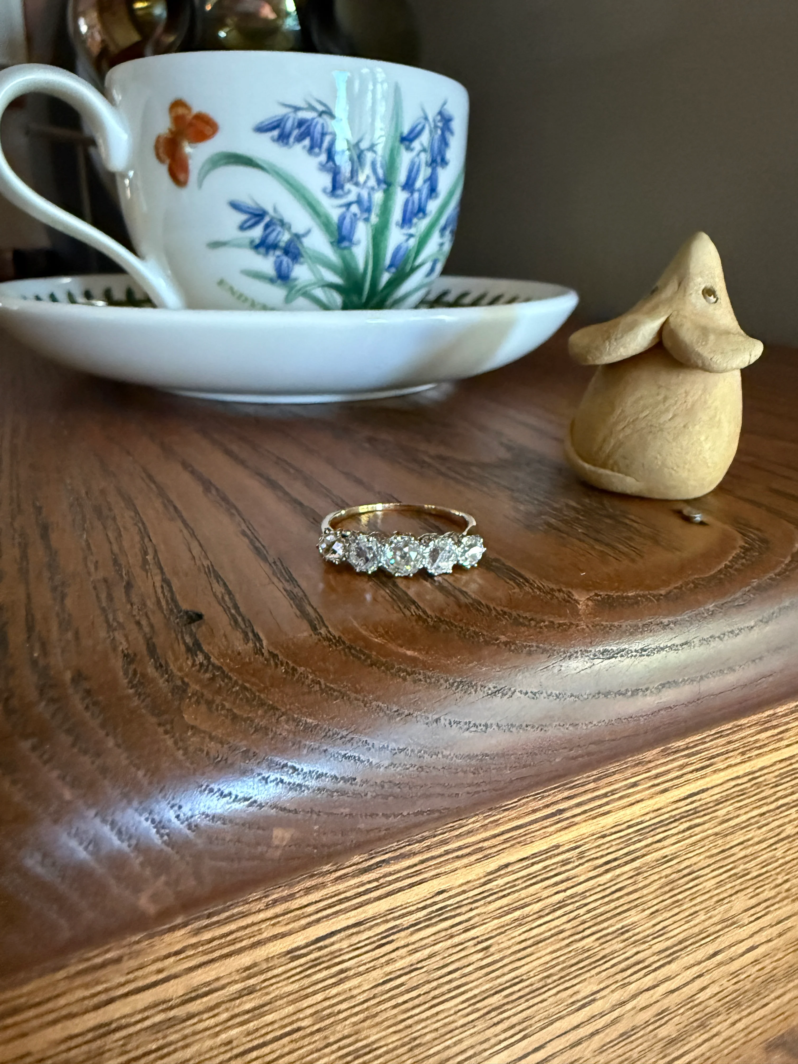 Five Stone Victorian Antique 1.75 CARAT Old Mine Cut DIAMOND Tall Stacker Ring 18k Gold Skinny Band Wedding Anniversary - Image 20