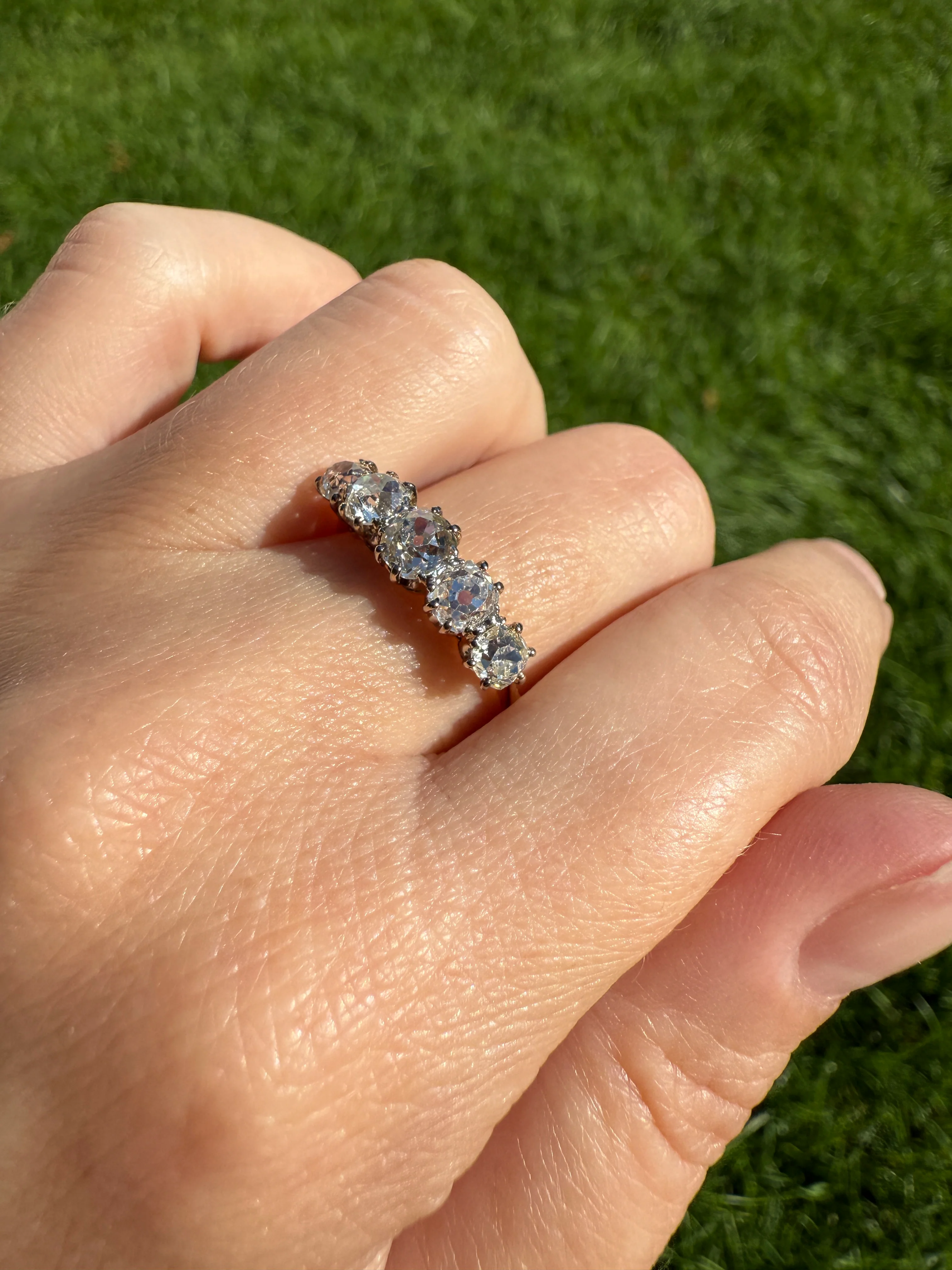 Five Stone Victorian Antique 1.75 CARAT Old Mine Cut DIAMOND Tall Stacker Ring 18k Gold Skinny Band Wedding Anniversary - Image 23