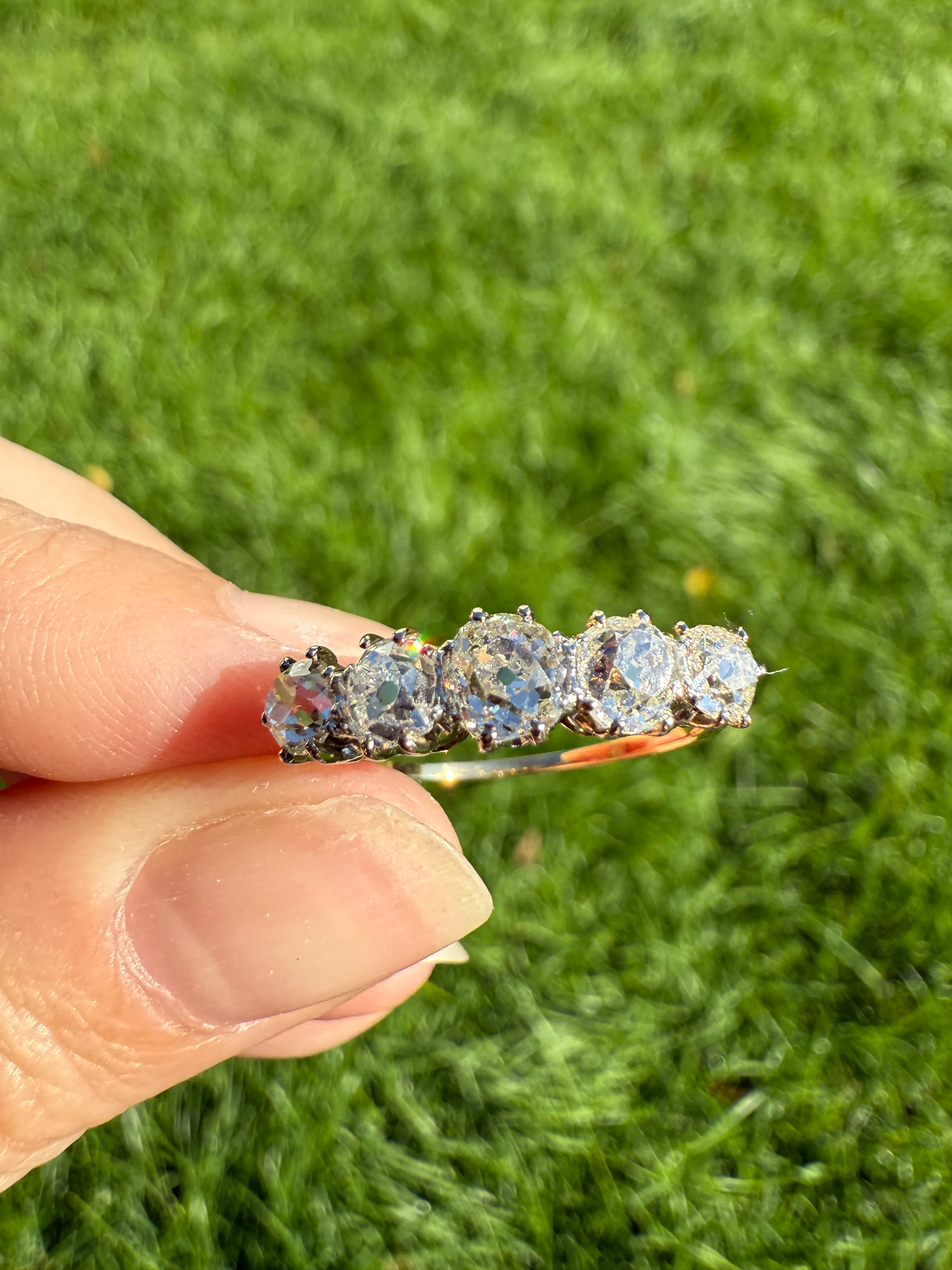 Five Stone Victorian Antique 1.75 CARAT Old Mine Cut DIAMOND Tall Stacker Ring 18k Gold Skinny Band Wedding Anniversary - Image 24