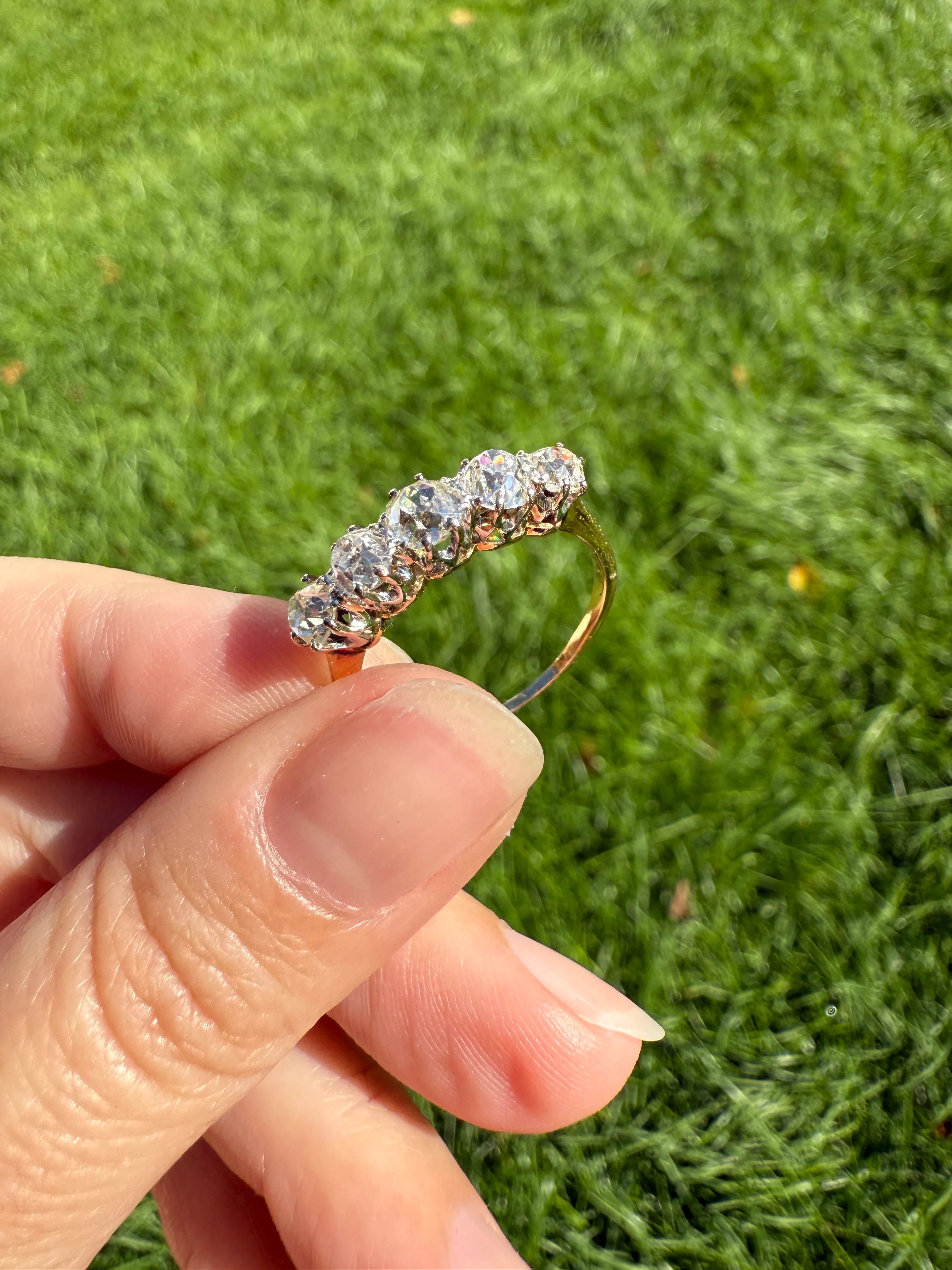 Five Stone Victorian Antique 1.75 CARAT Old Mine Cut DIAMOND Tall Stacker Ring 18k Gold Skinny Band Wedding Anniversary - Image 25