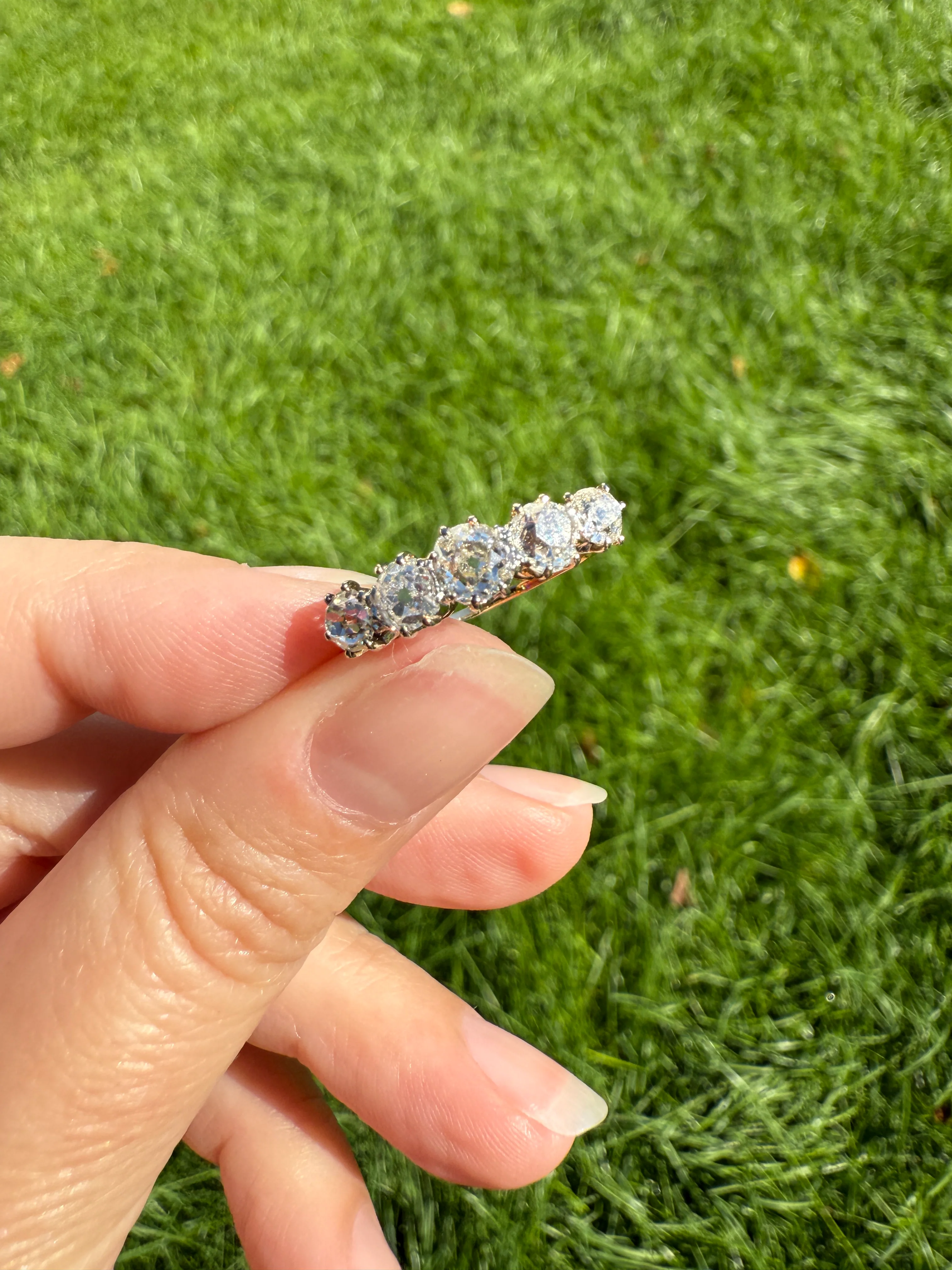 Five Stone Victorian Antique 1.75 CARAT Old Mine Cut DIAMOND Tall Stacker Ring 18k Gold Skinny Band Wedding Anniversary - Image 26