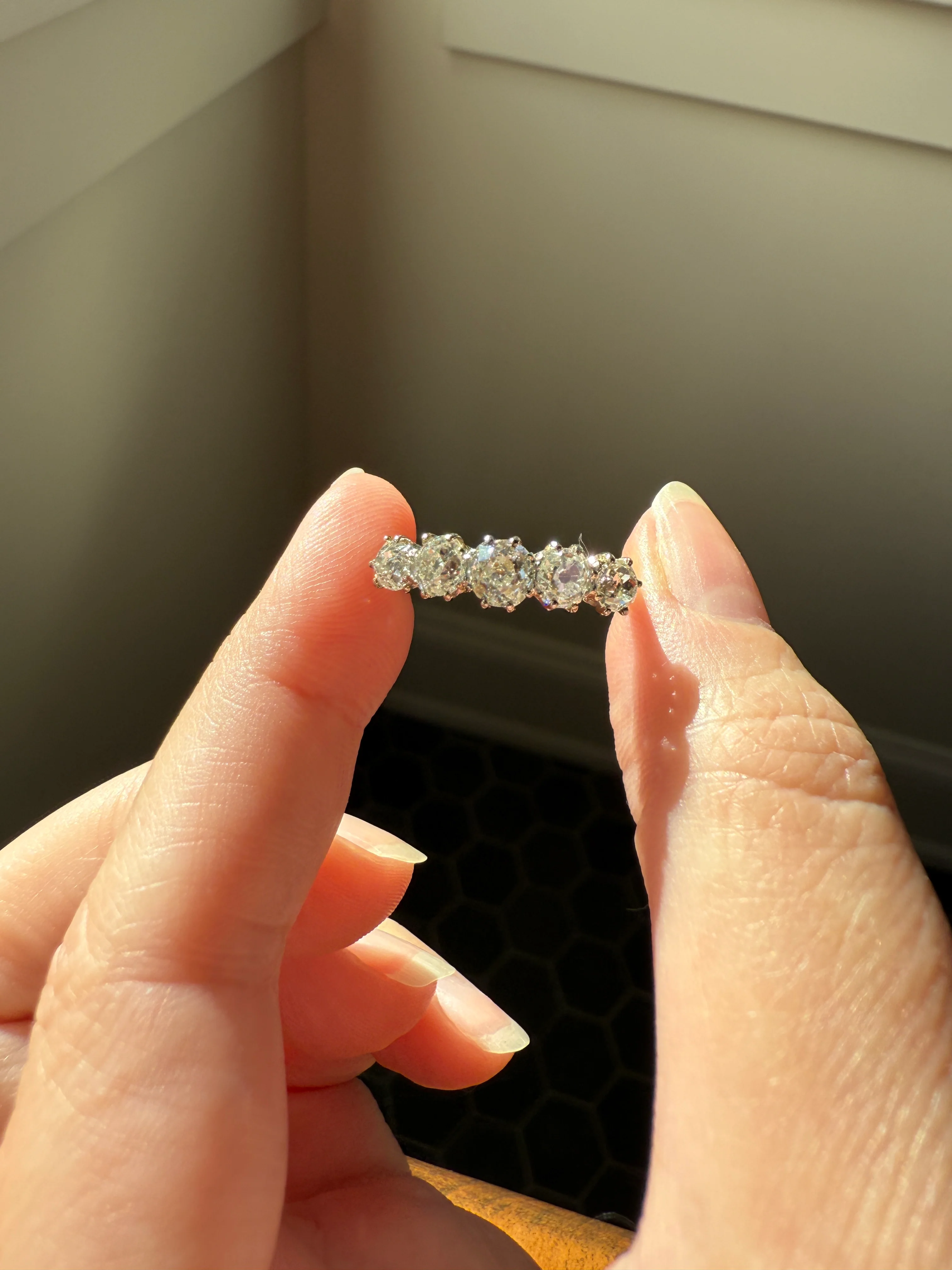Five Stone Victorian Antique 1.75 CARAT Old Mine Cut DIAMOND Tall Stacker Ring 18k Gold Skinny Band Wedding Anniversary - Image 27