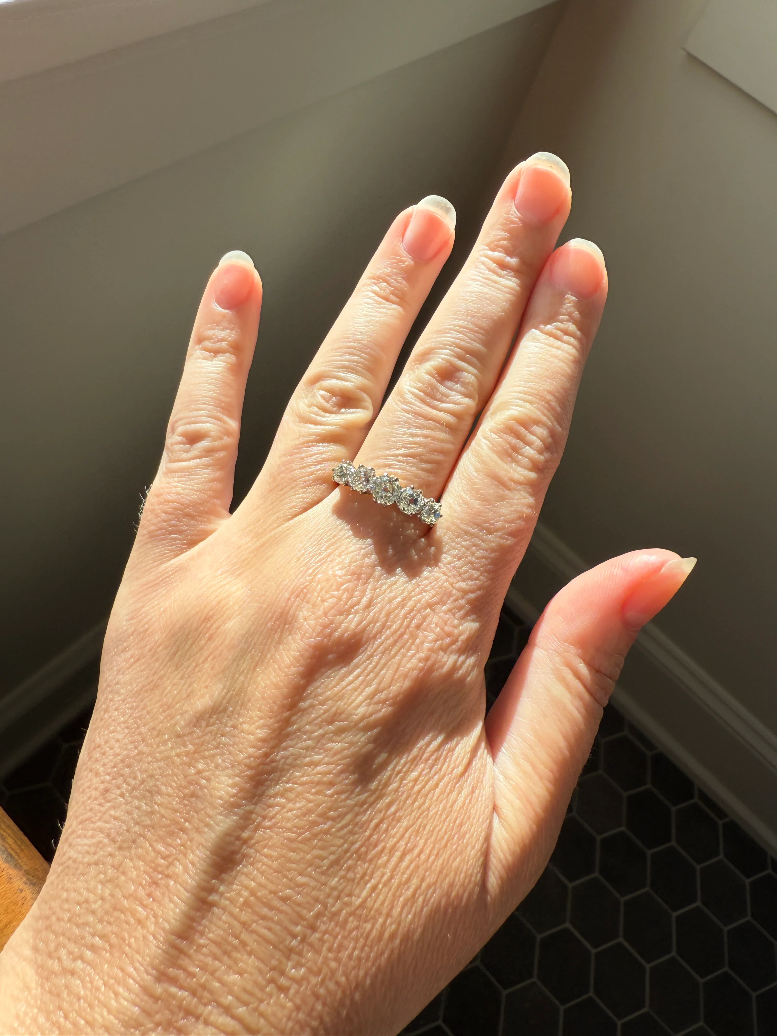 Five Stone Victorian Antique 1.75 CARAT Old Mine Cut DIAMOND Tall Stacker Ring 18k Gold Skinny Band Wedding Anniversary - Image 28