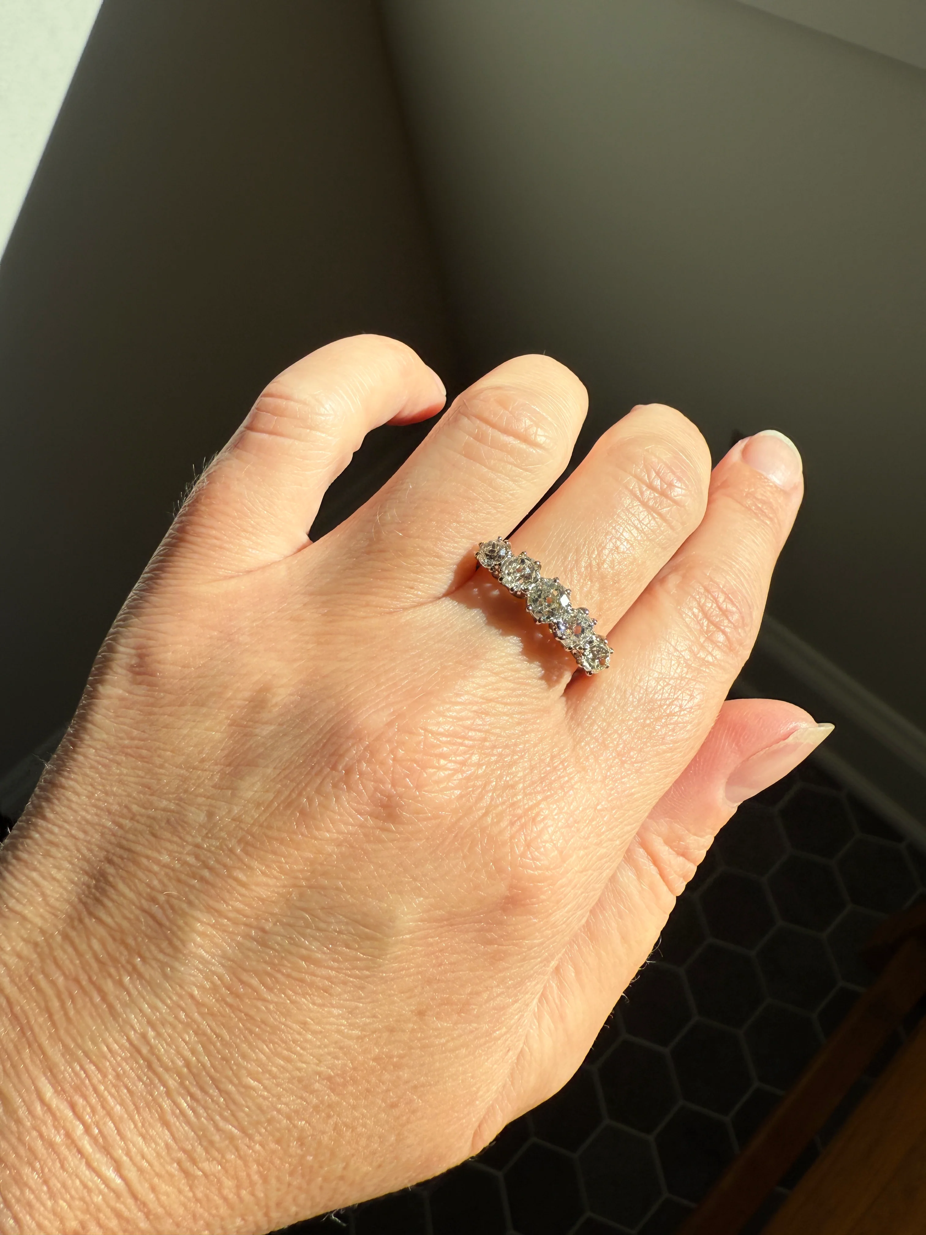 Five Stone Victorian Antique 1.75 CARAT Old Mine Cut DIAMOND Tall Stacker Ring 18k Gold Skinny Band Wedding Anniversary - Image 29
