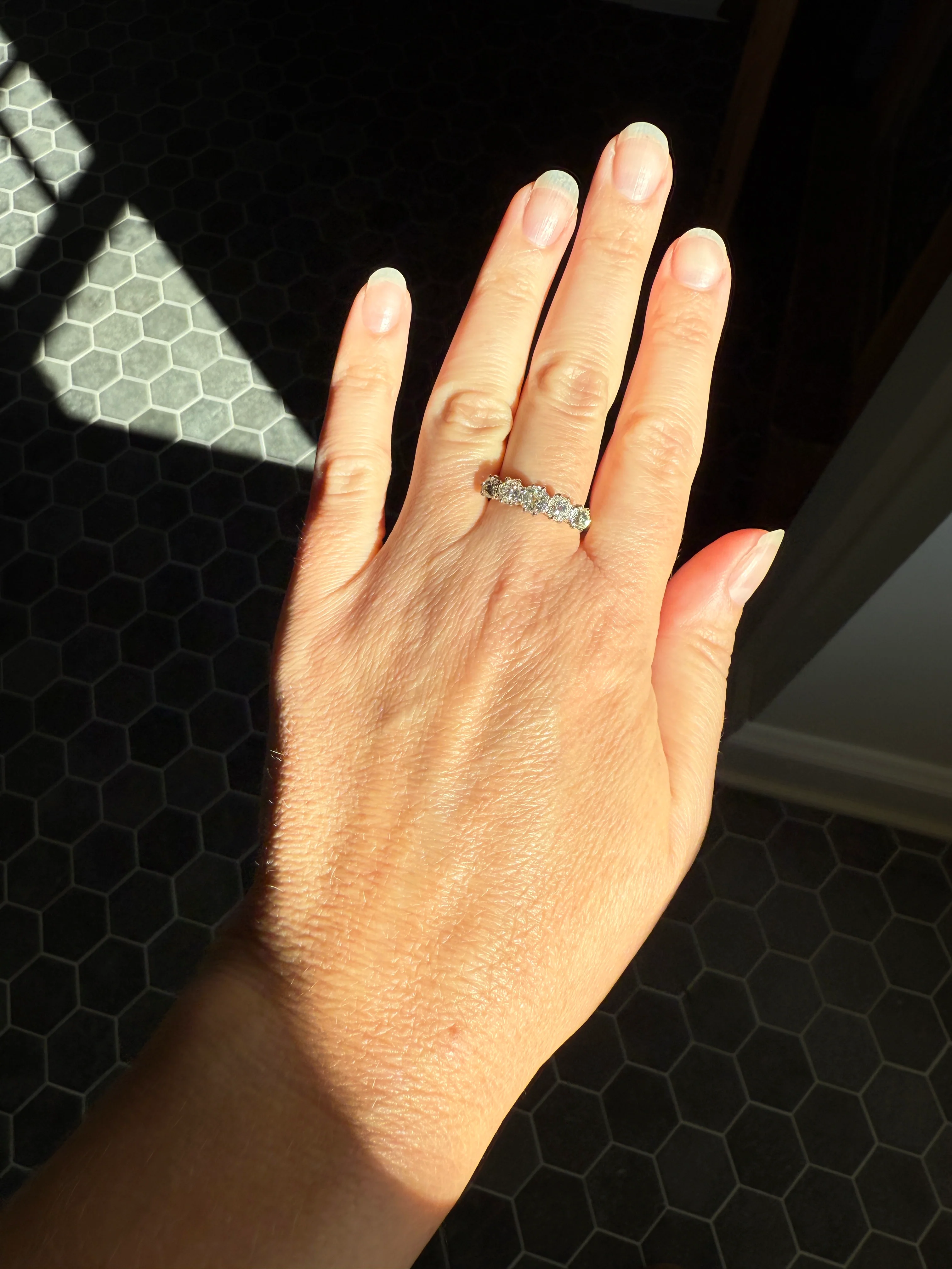 Five Stone Victorian Antique 1.75 CARAT Old Mine Cut DIAMOND Tall Stacker Ring 18k Gold Skinny Band Wedding Anniversary - Image 30