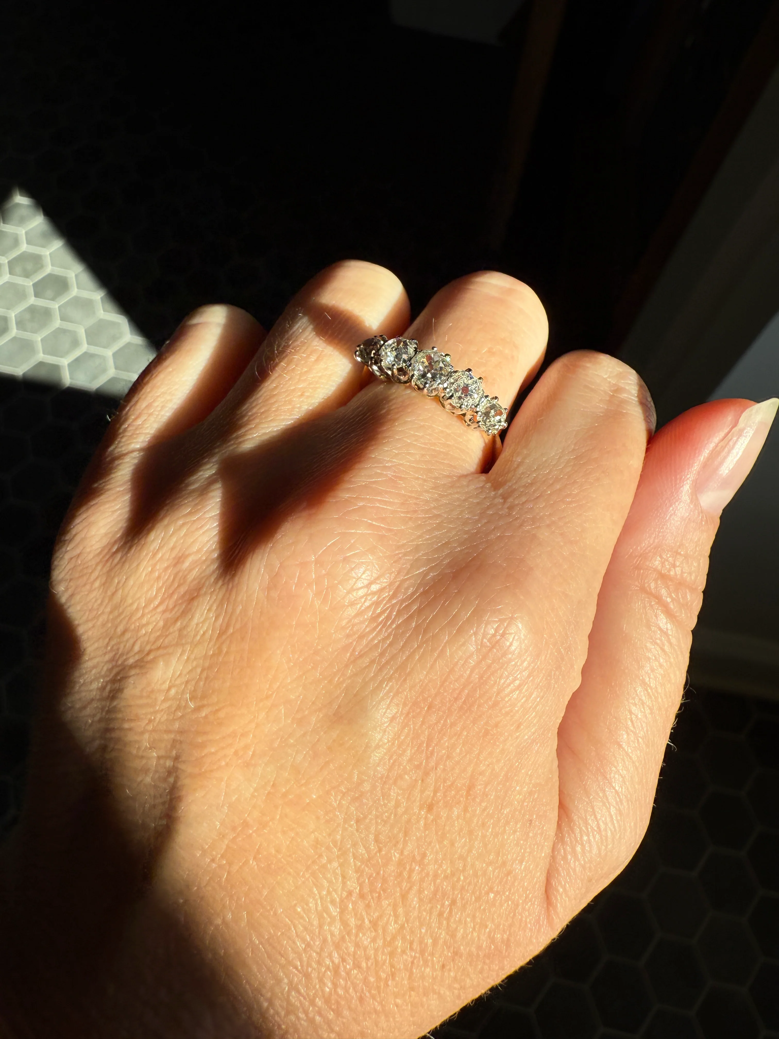 Five Stone Victorian Antique 1.75 CARAT Old Mine Cut DIAMOND Tall Stacker Ring 18k Gold Skinny Band Wedding Anniversary - Image 31