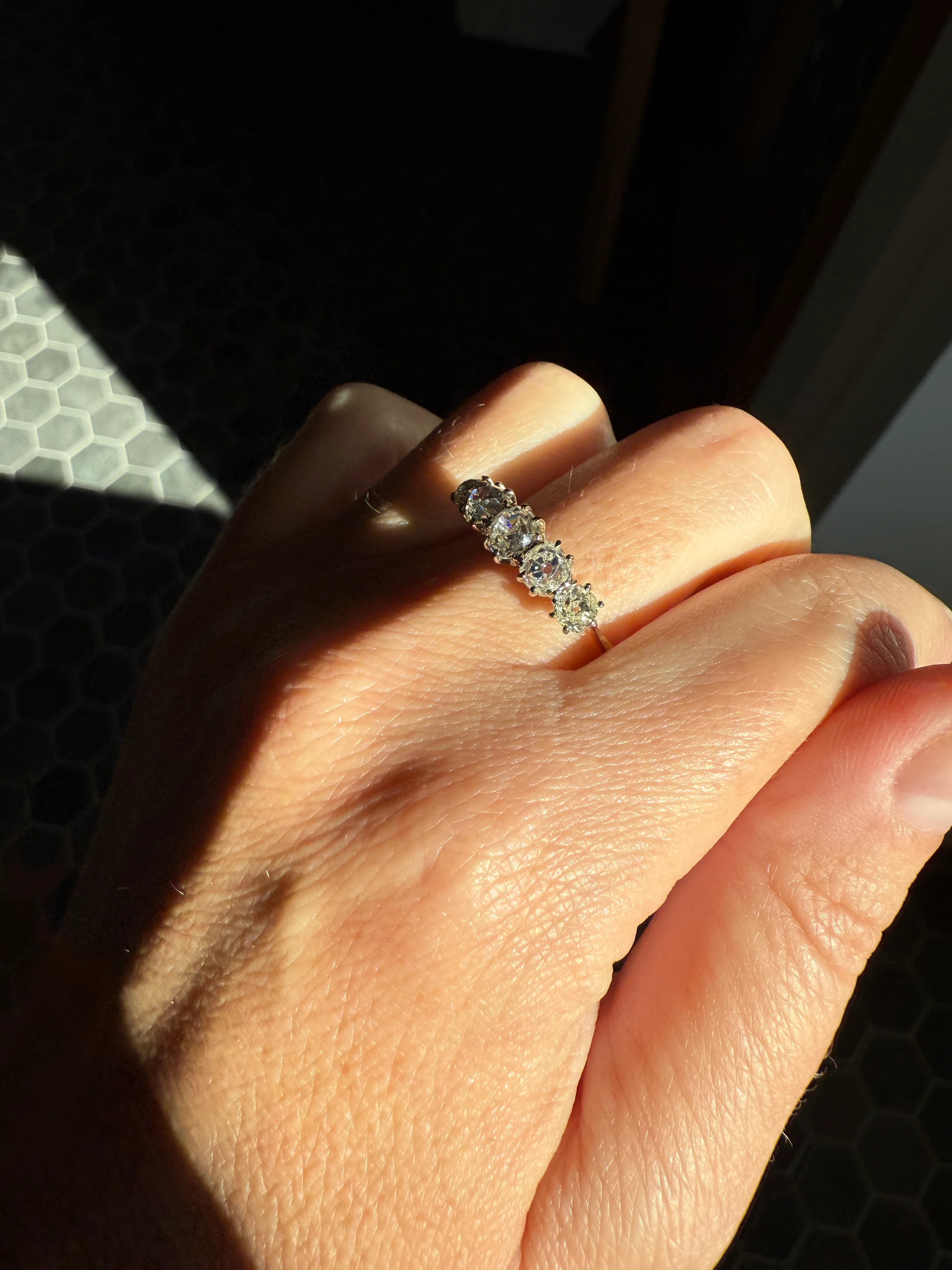 Five Stone Victorian Antique 1.75 CARAT Old Mine Cut DIAMOND Tall Stacker Ring 18k Gold Skinny Band Wedding Anniversary - Image 32