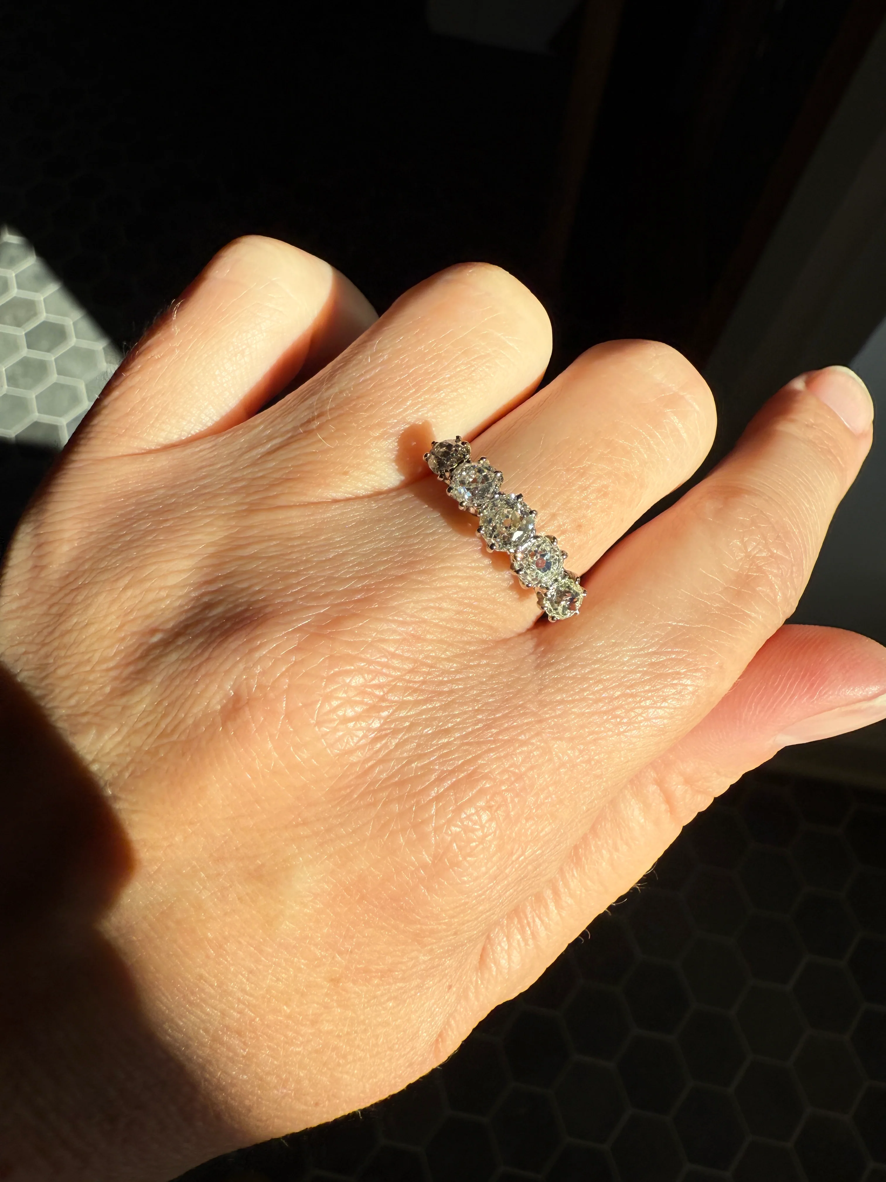 Five Stone Victorian Antique 1.75 CARAT Old Mine Cut DIAMOND Tall Stacker Ring 18k Gold Skinny Band Wedding Anniversary - Image 33