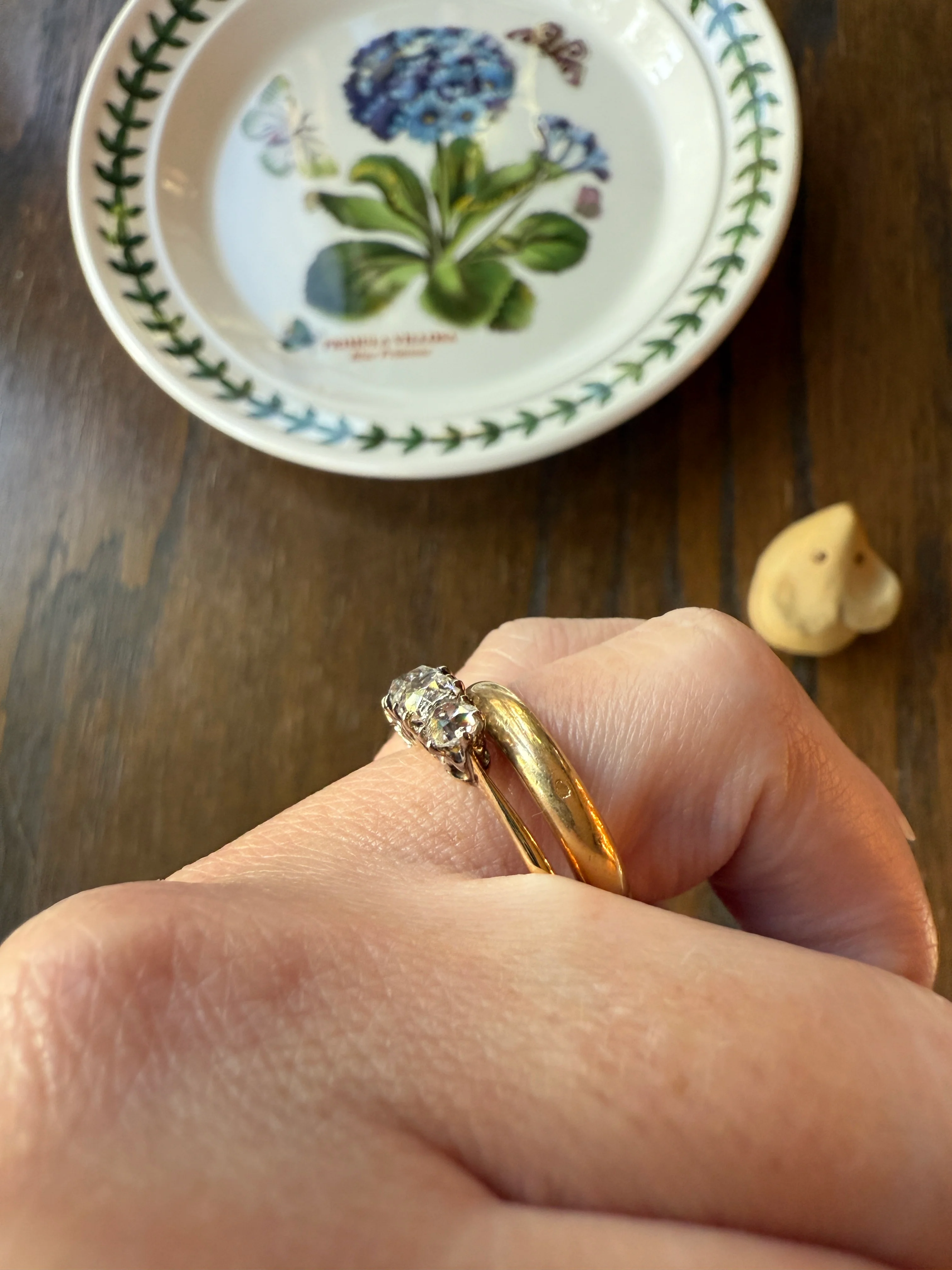 Five Stone Victorian Antique 1.75 CARAT Old Mine Cut DIAMOND Tall Stacker Ring 18k Gold Skinny Band Wedding Anniversary - Image 34