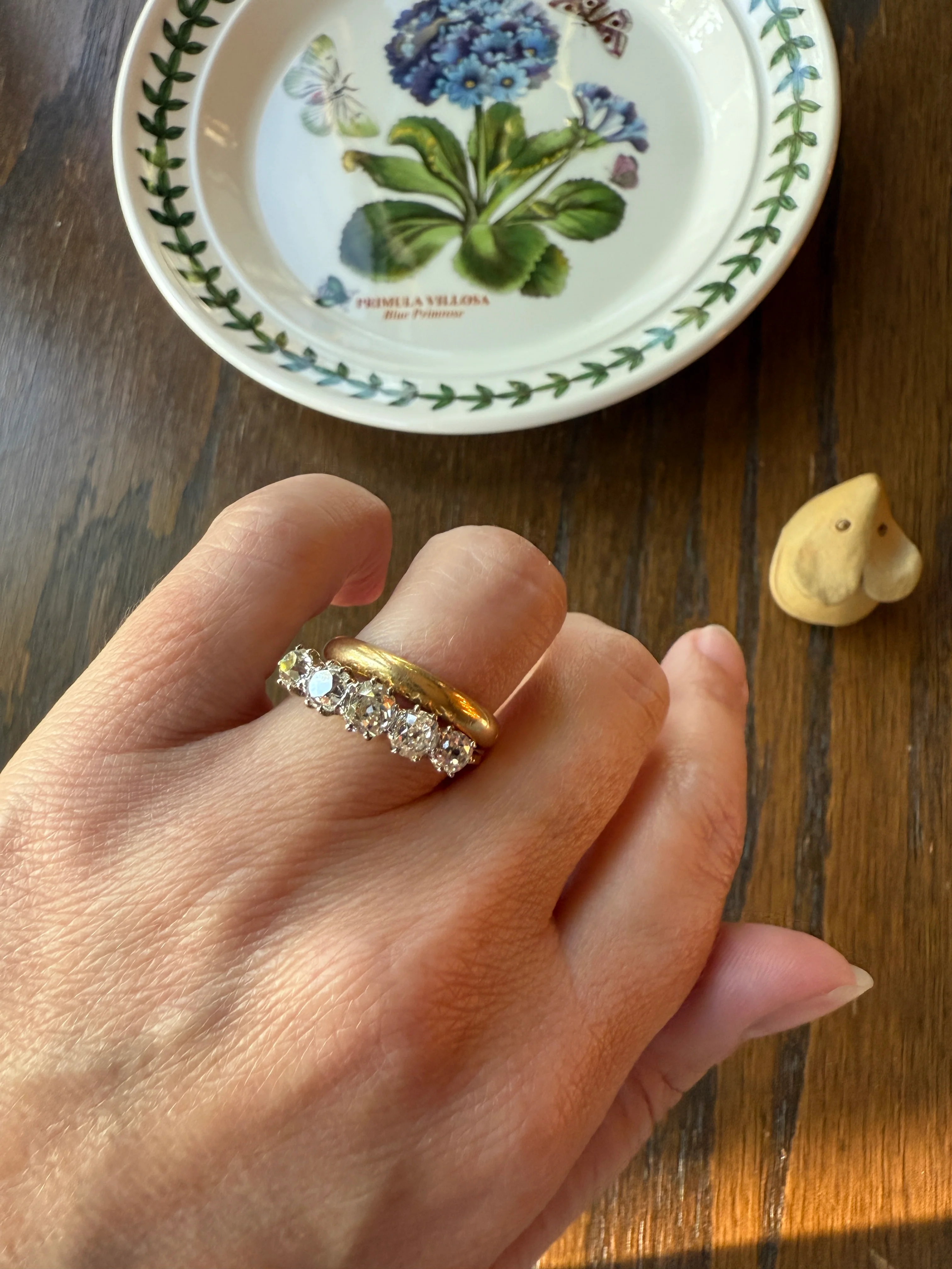 Five Stone Victorian Antique 1.75 CARAT Old Mine Cut DIAMOND Tall Stacker Ring 18k Gold Skinny Band Wedding Anniversary - Image 35