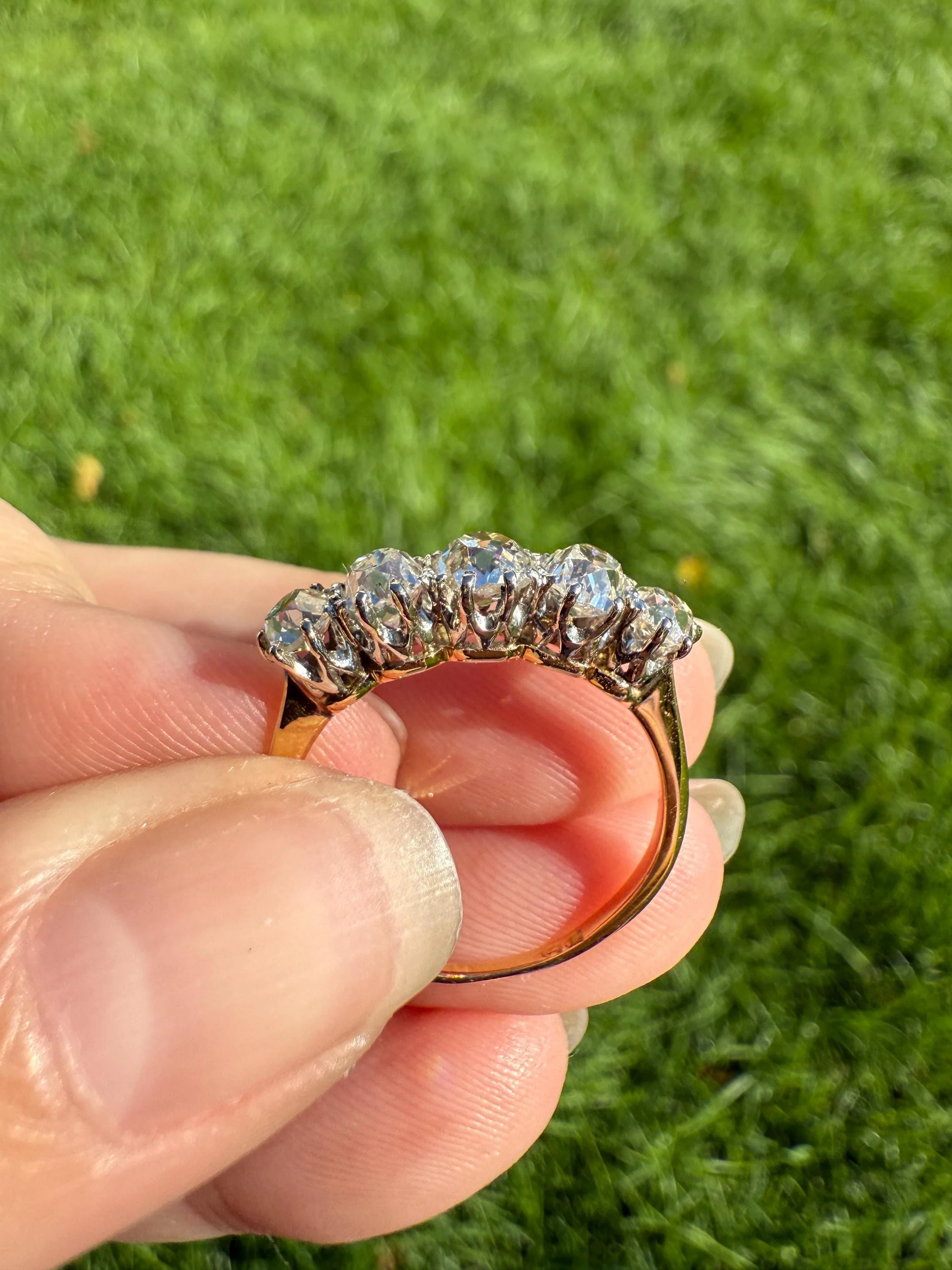Five Stone Victorian Antique 1.75 CARAT Old Mine Cut DIAMOND Tall Stacker Ring 18k Gold Skinny Band Wedding Anniversary - Image 5