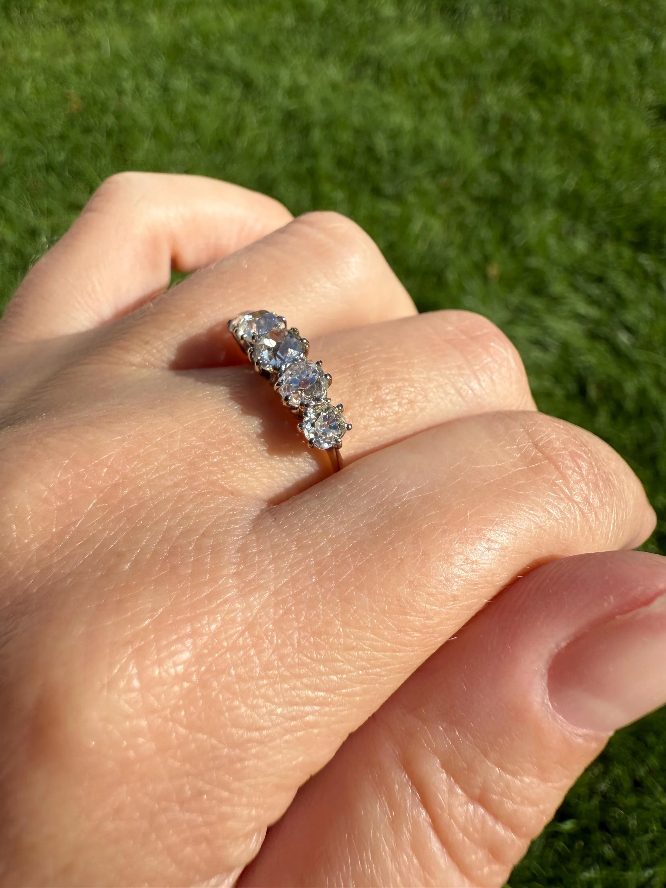 Five Stone Victorian Antique 1.75 CARAT Old Mine Cut DIAMOND Tall Stacker Ring 18k Gold Skinny Band Wedding Anniversary - Image 6
