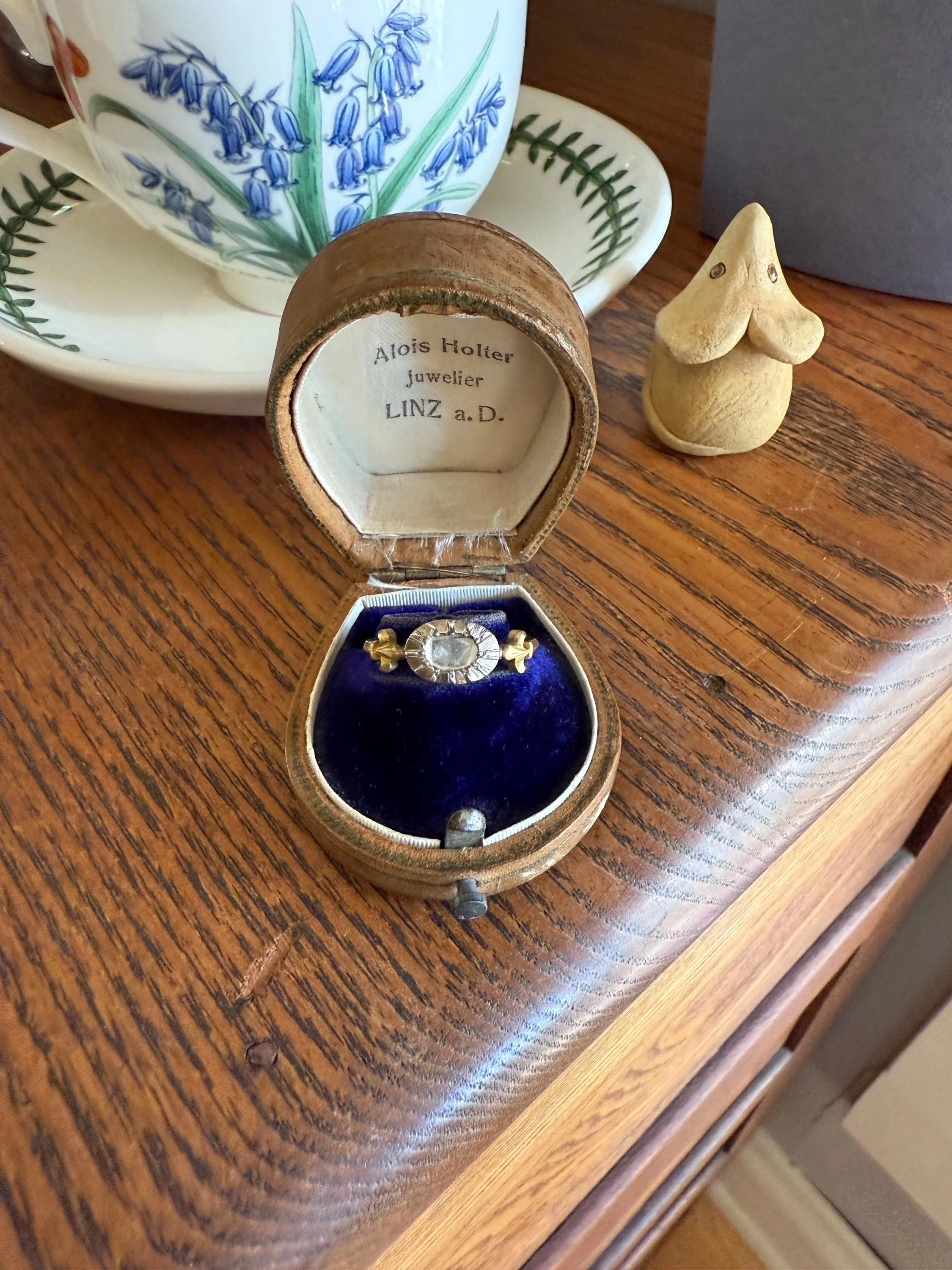 FLEUR De LIS Figural Antique Ring Rose Cut DIAMOND Solitaire Ring 18k Gold Solid East West Silver Collet Oval French Victorian Stacker Band - Image 8