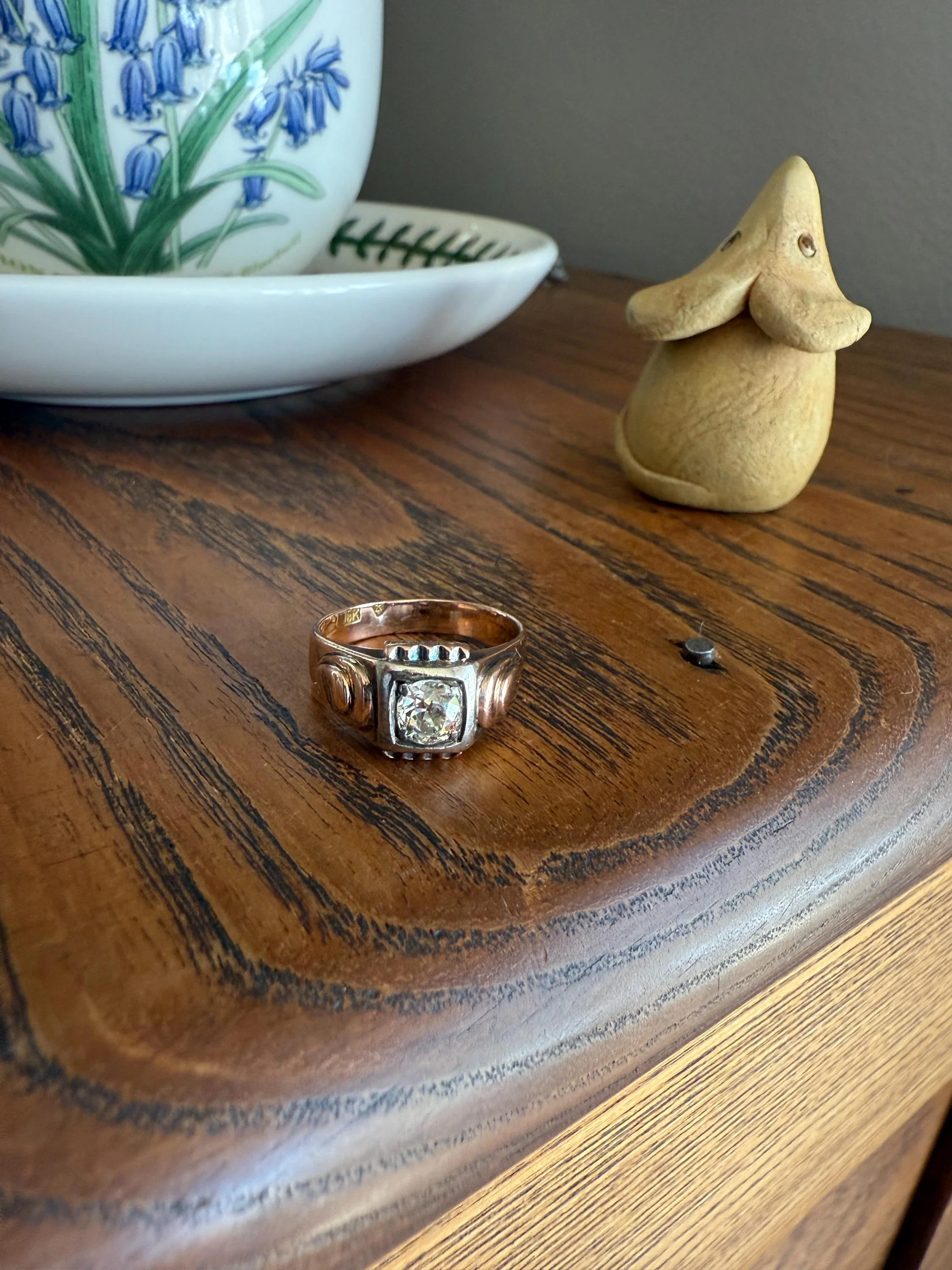 Floral .5 Carat Old Mine Cut Diamond 18k Gold Rosy Antique Solitaire Ring Square Bezel Unique Chunky Engagement Wedding - Image 10