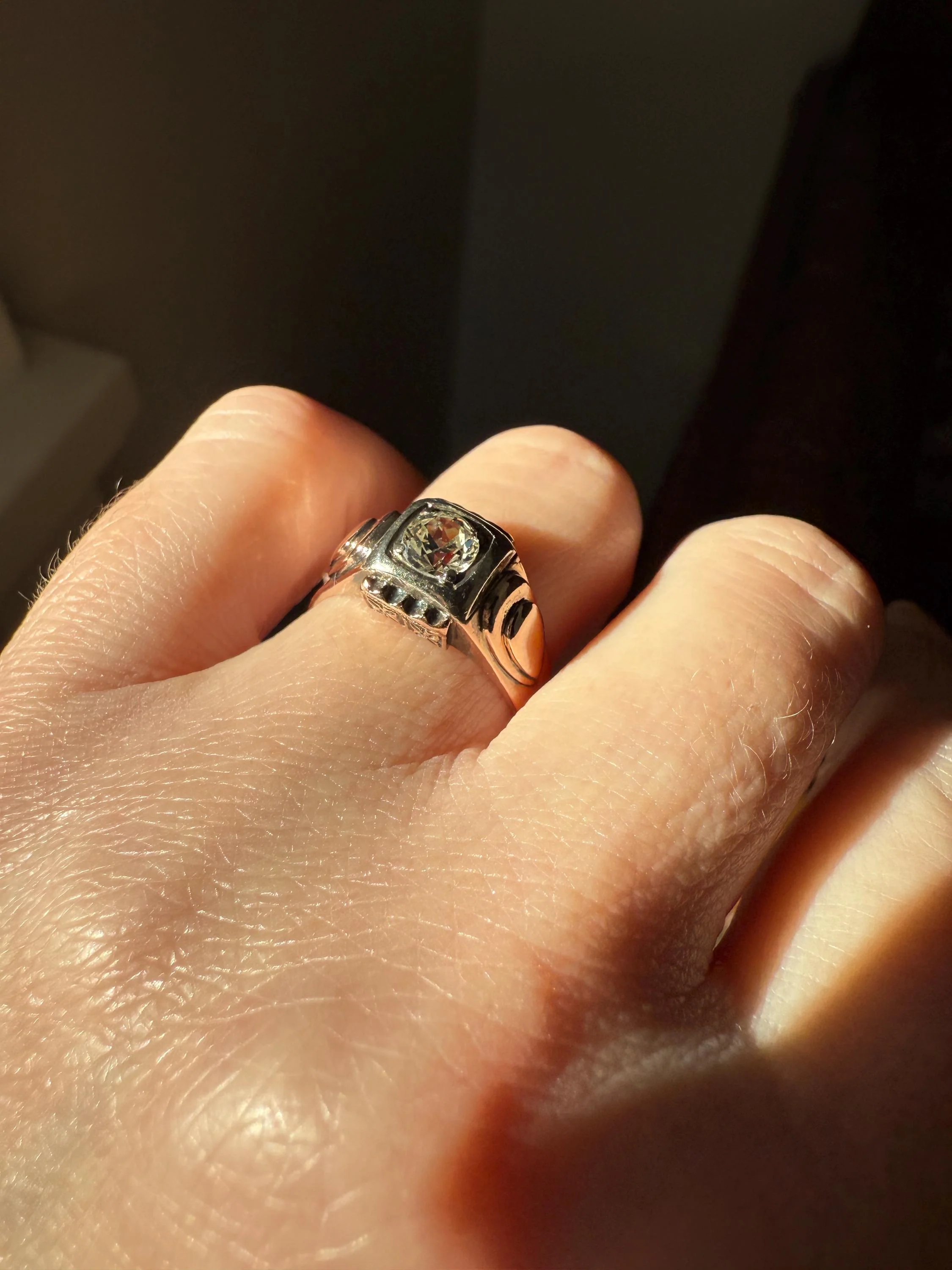 Floral .5 Carat Old Mine Cut Diamond 18k Gold Rosy Antique Solitaire Ring Square Bezel Unique Chunky Engagement Wedding - Image 11