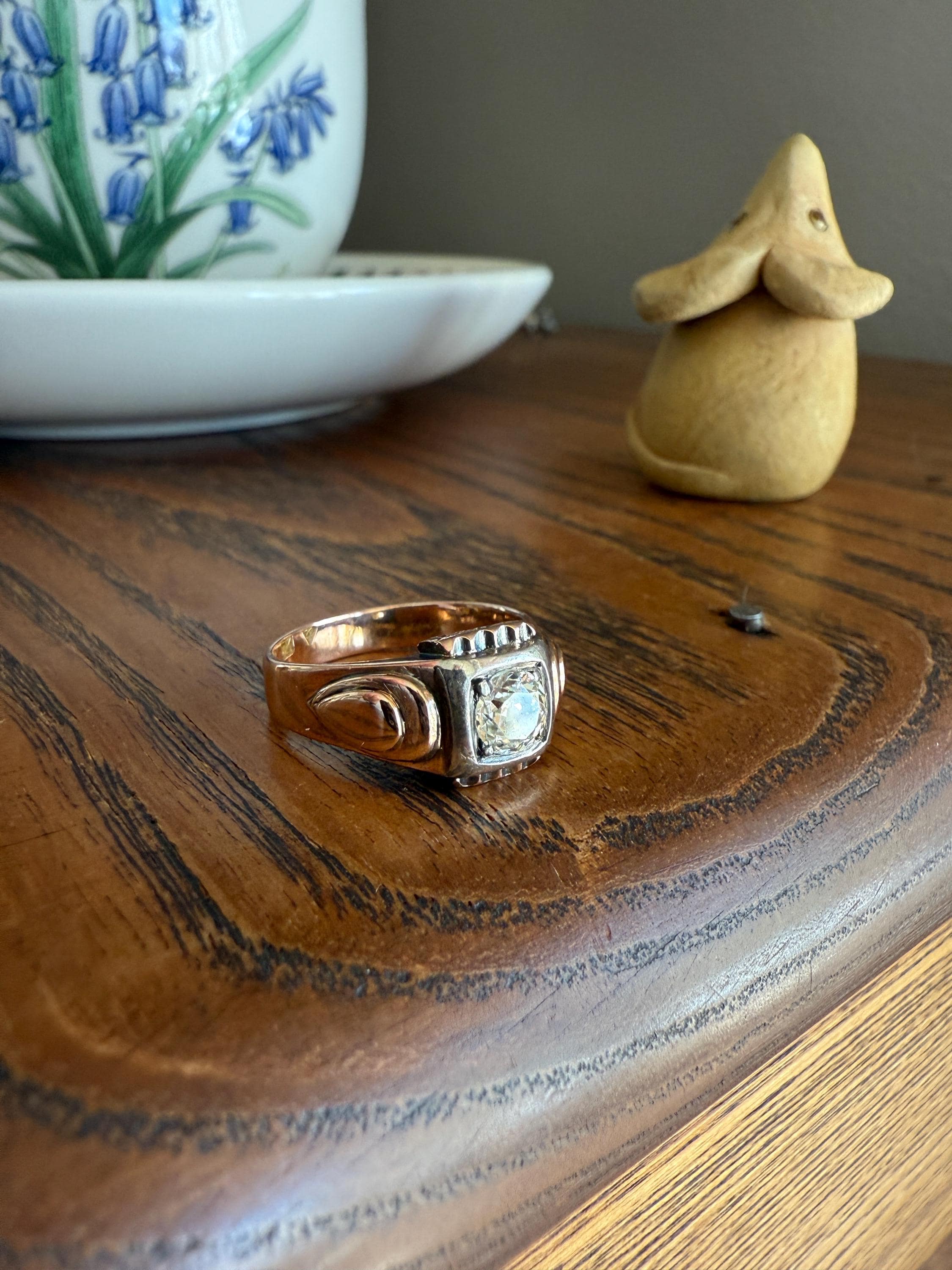 Floral .5 Carat Old Mine Cut Diamond 18k Gold Rosy Antique Solitaire Ring Square Bezel Unique Chunky Engagement Wedding - Image 13